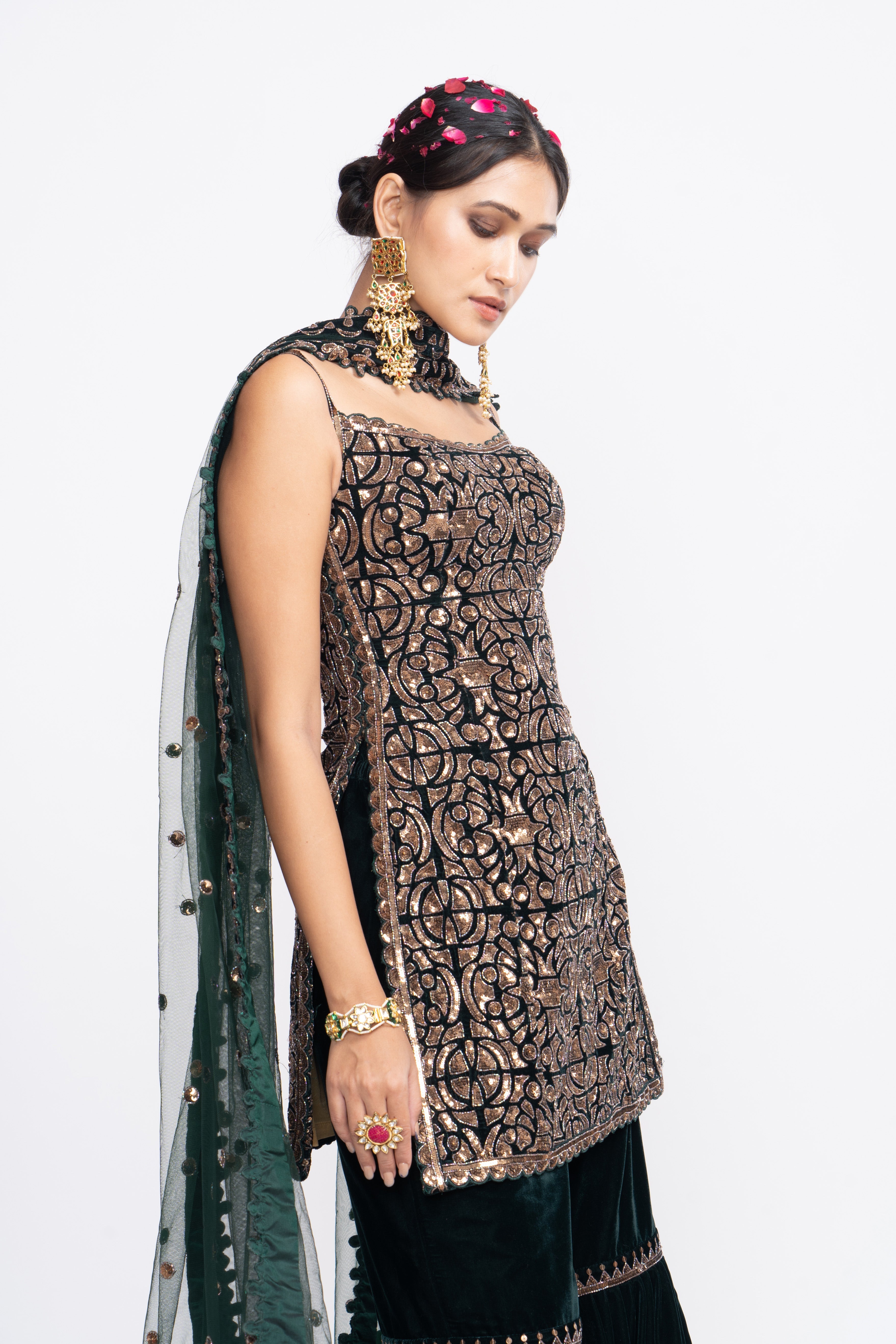 Vvani Vats - Deep Green Kurta Sharara Set