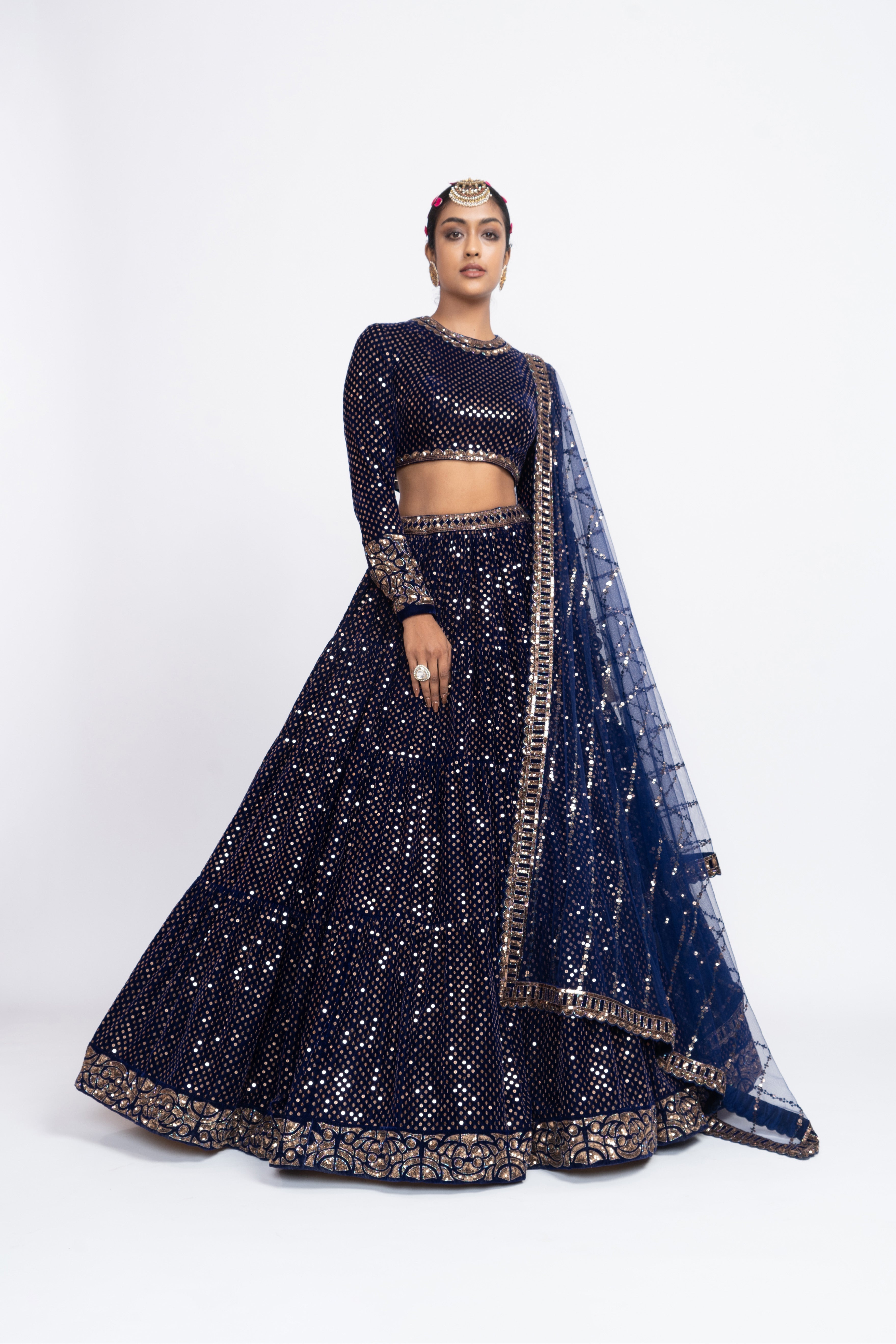 Vvani Vats - Navy Blue Dense Dot Lehenga Set