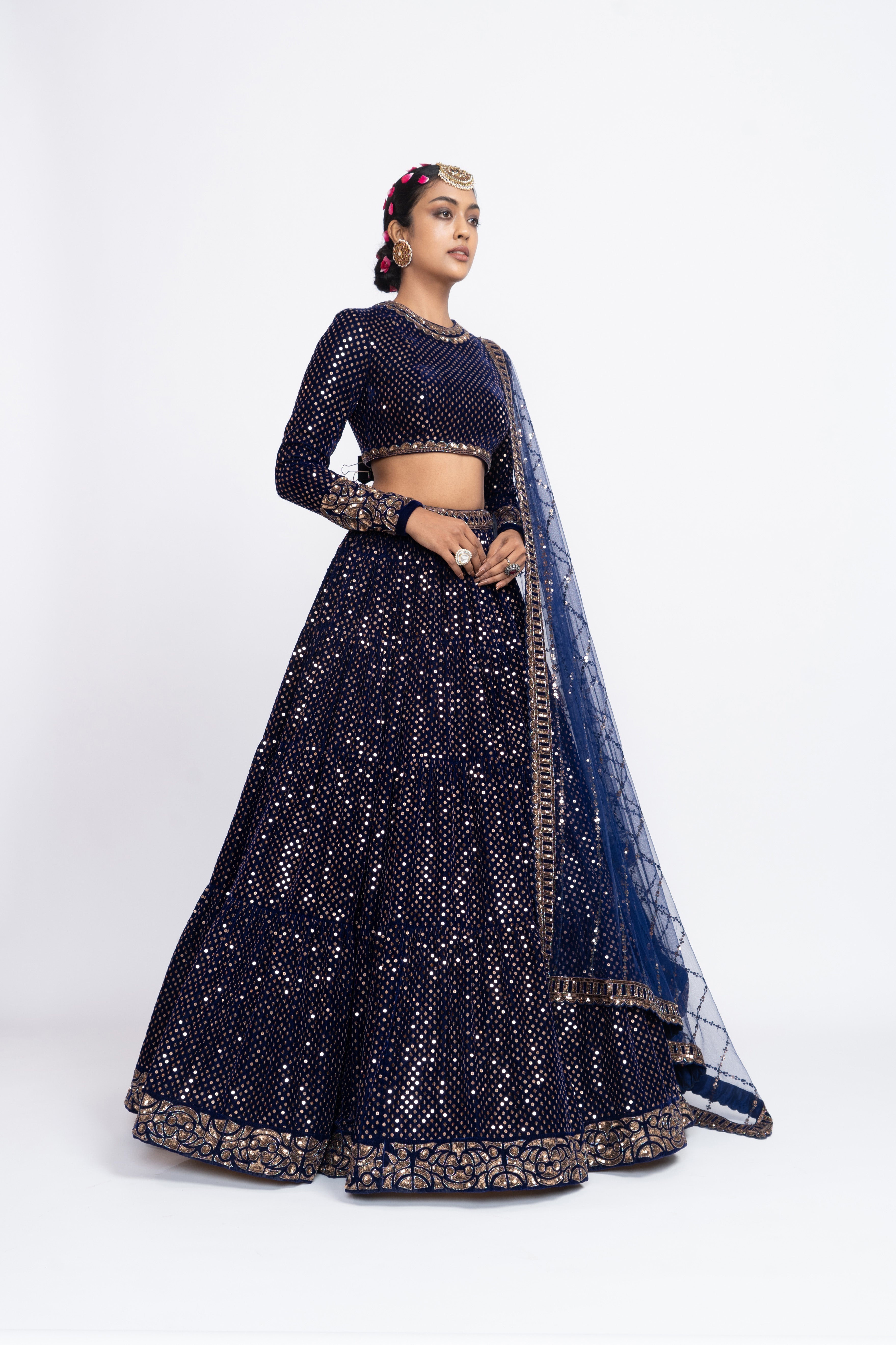 Vvani Vats - Navy Blue Dense Dot Lehenga Set