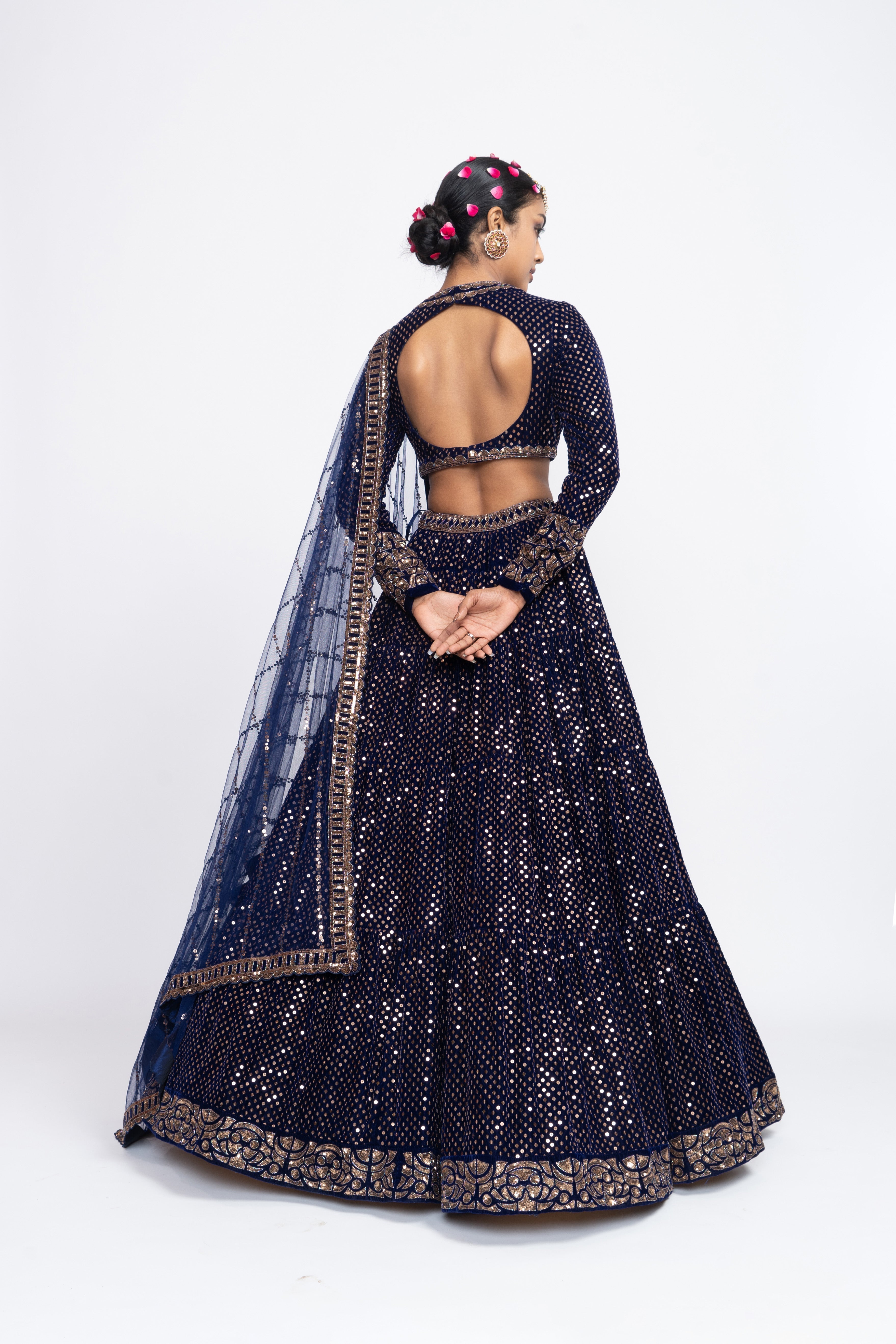 Vvani Vats - Navy Blue Dense Dot Lehenga Set