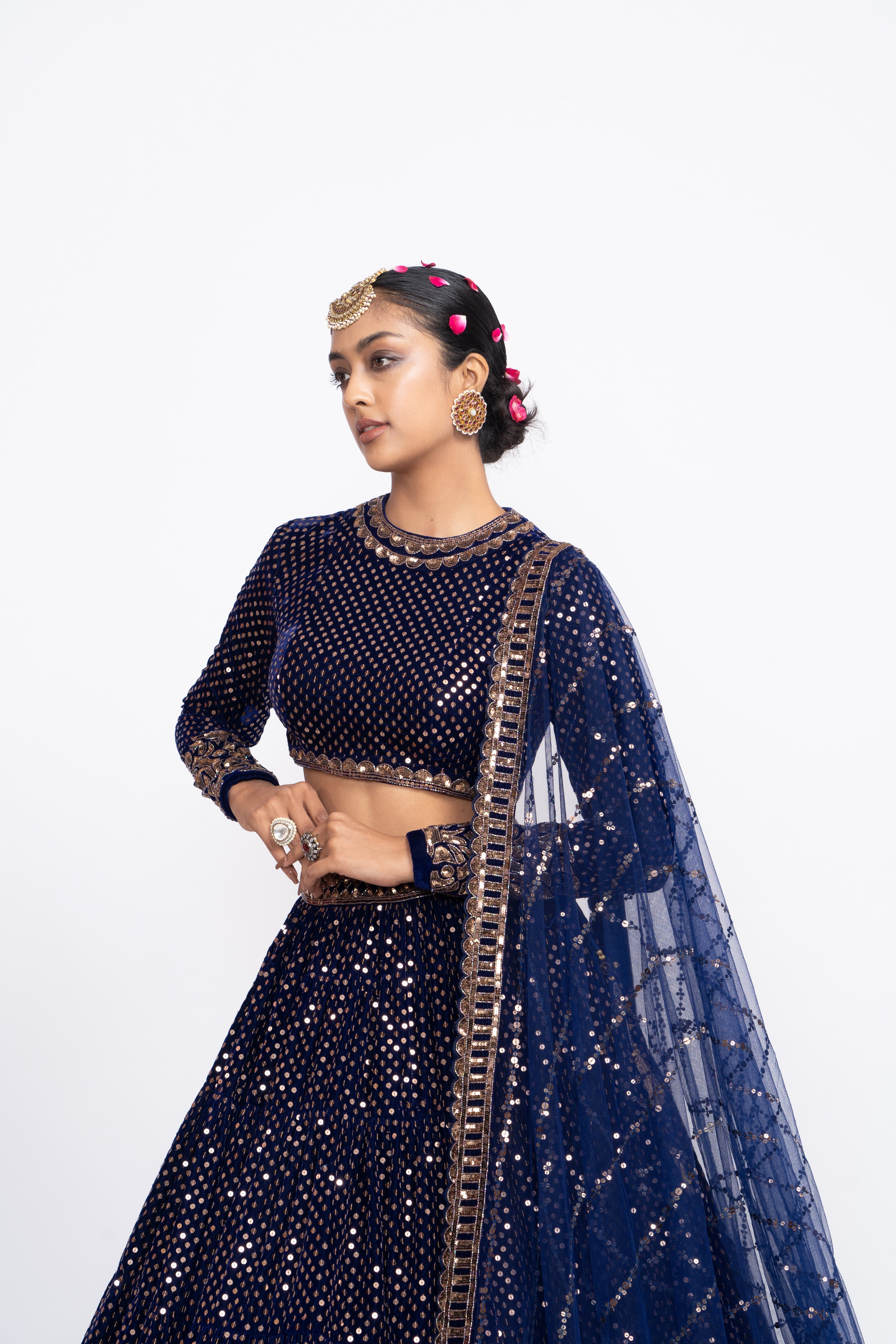 Vvani Vats - Navy Blue Dense Dot Lehenga Set