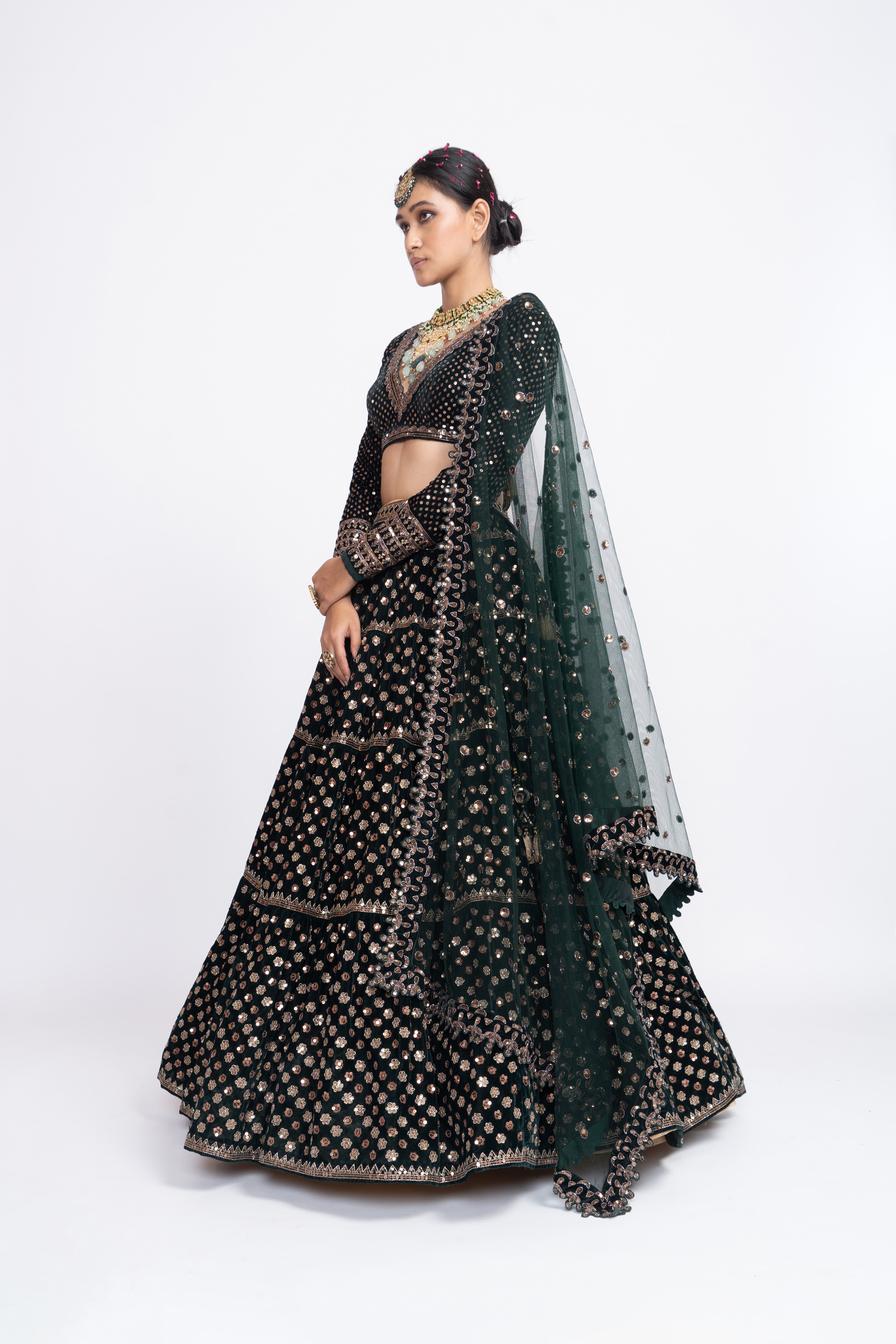 Vvani Vats - Deep Green Floral Lehenga Set