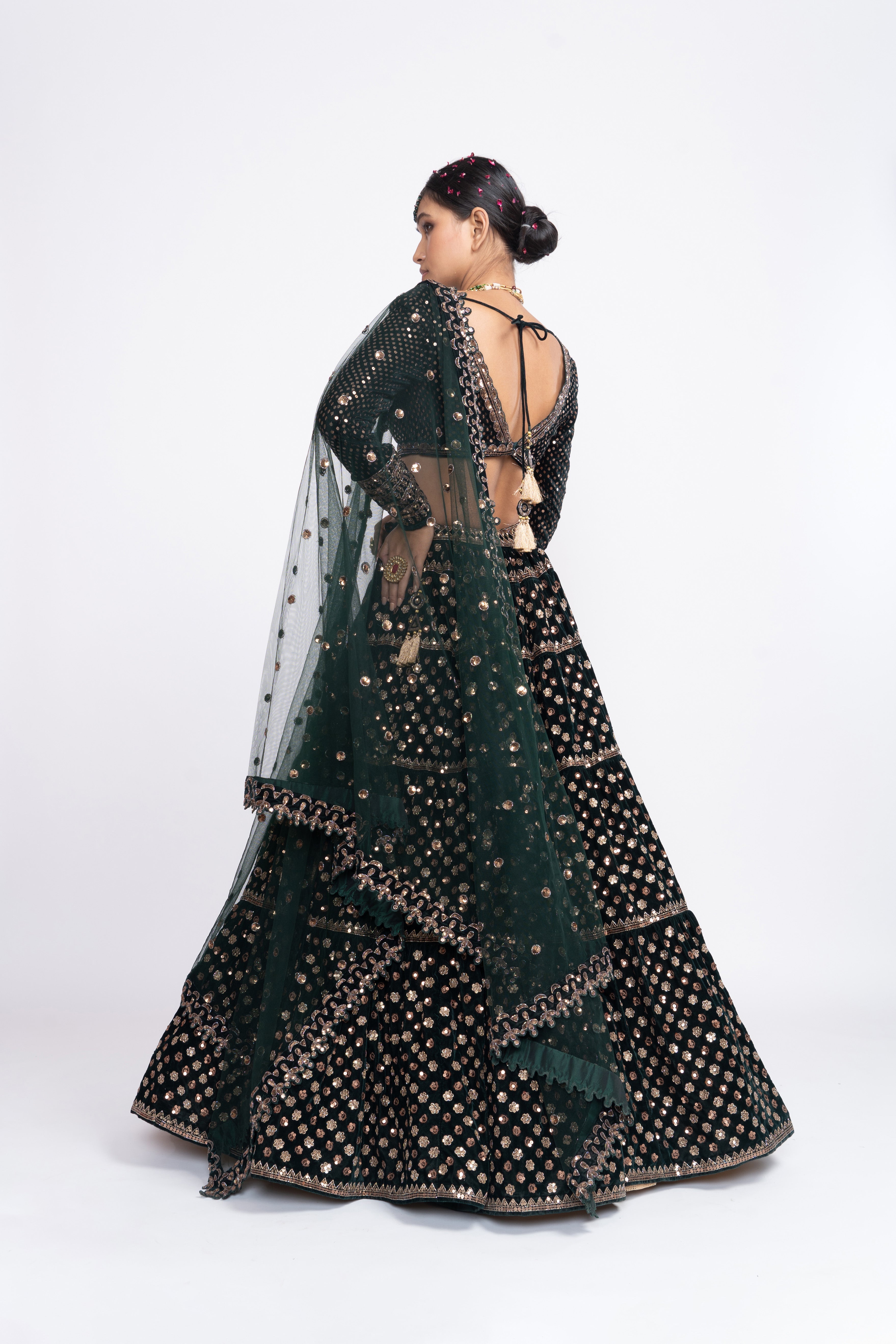Vvani Vats - Deep Green Floral Lehenga Set