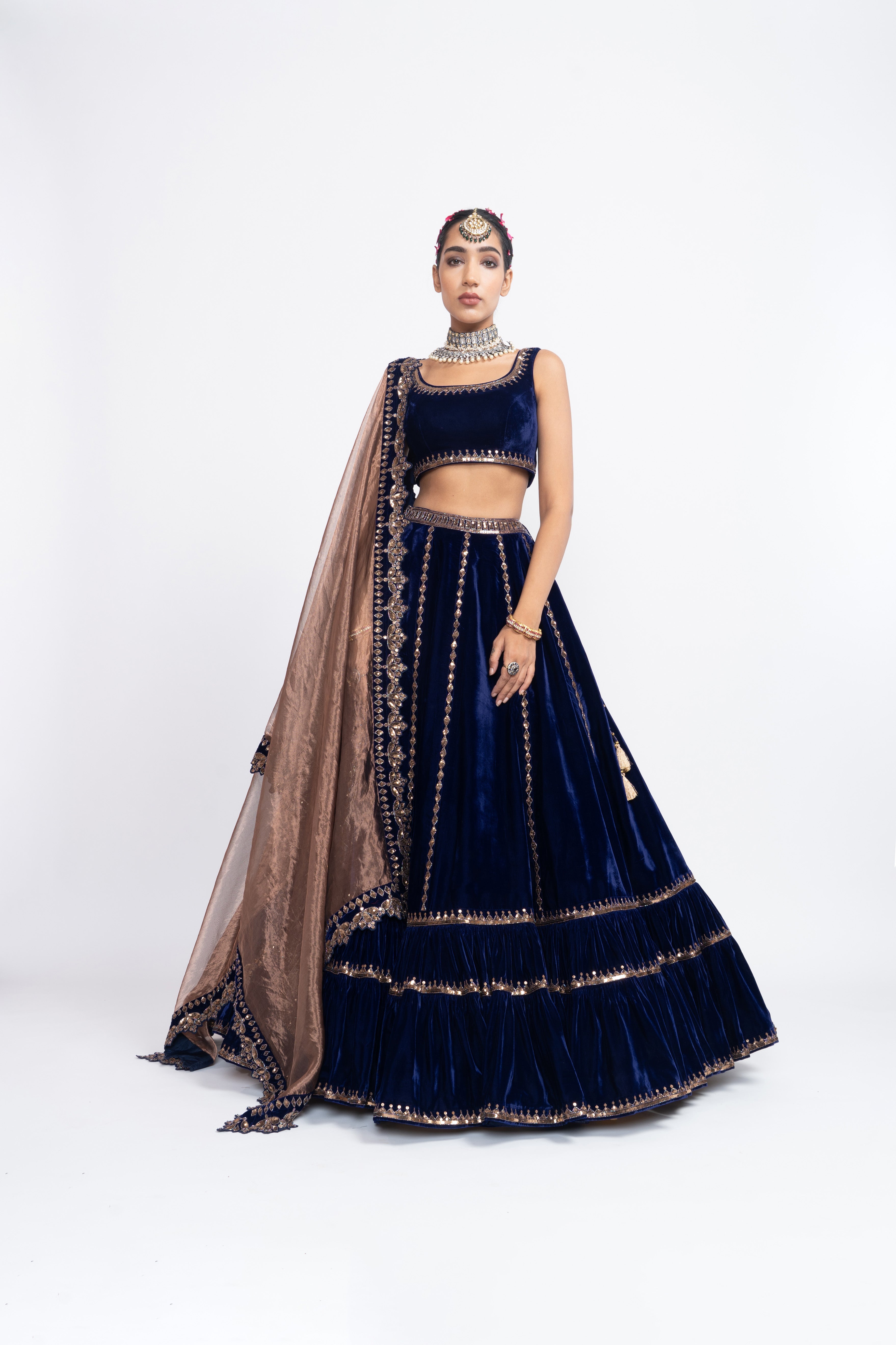 Vvani Vats - Navy Blue Double Tier Lehenga Set