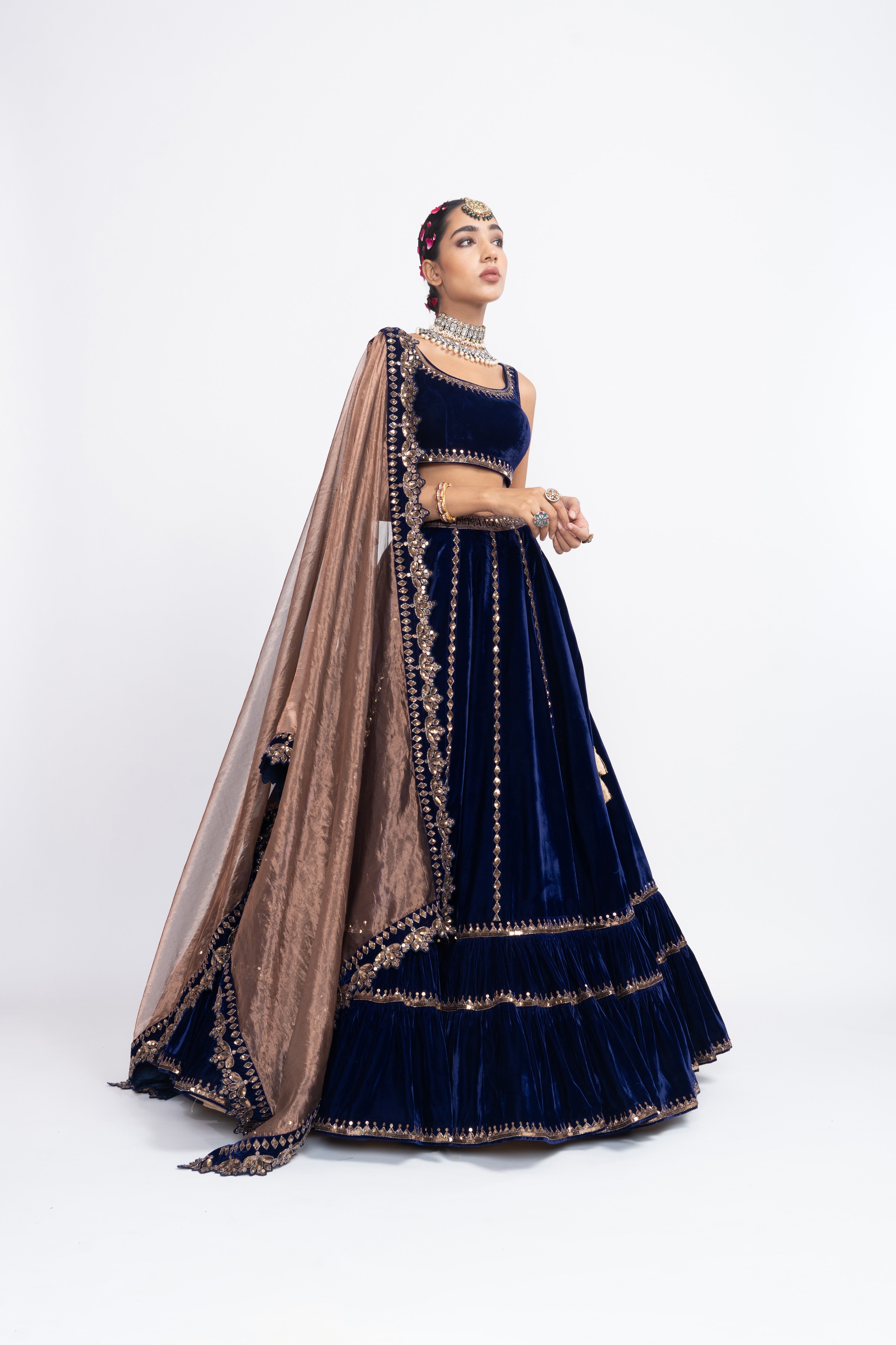 Vvani Vats - Navy Blue Double Tier Lehenga Set