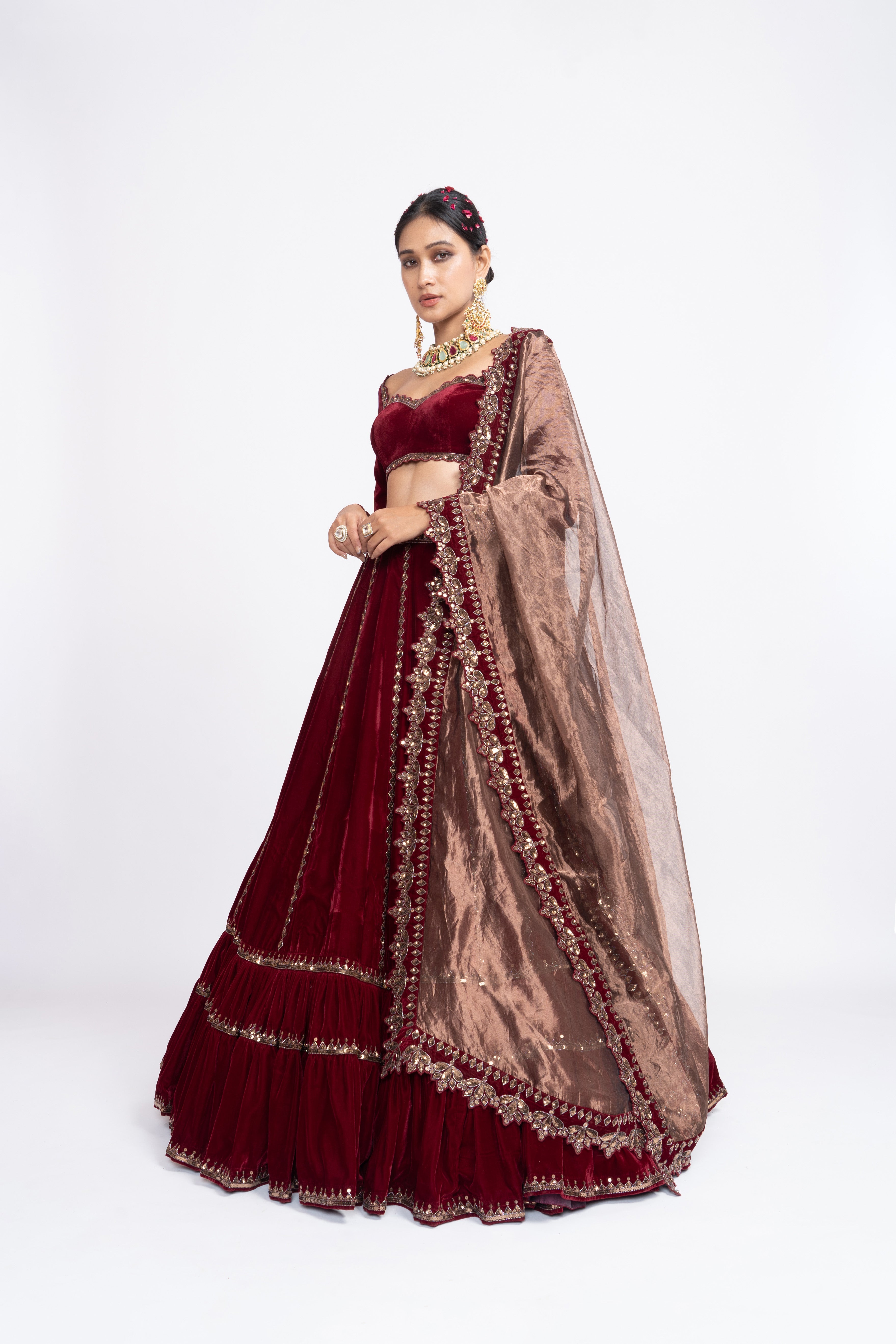 Vvani Vats - Maroon Double Tier Lehenga Set