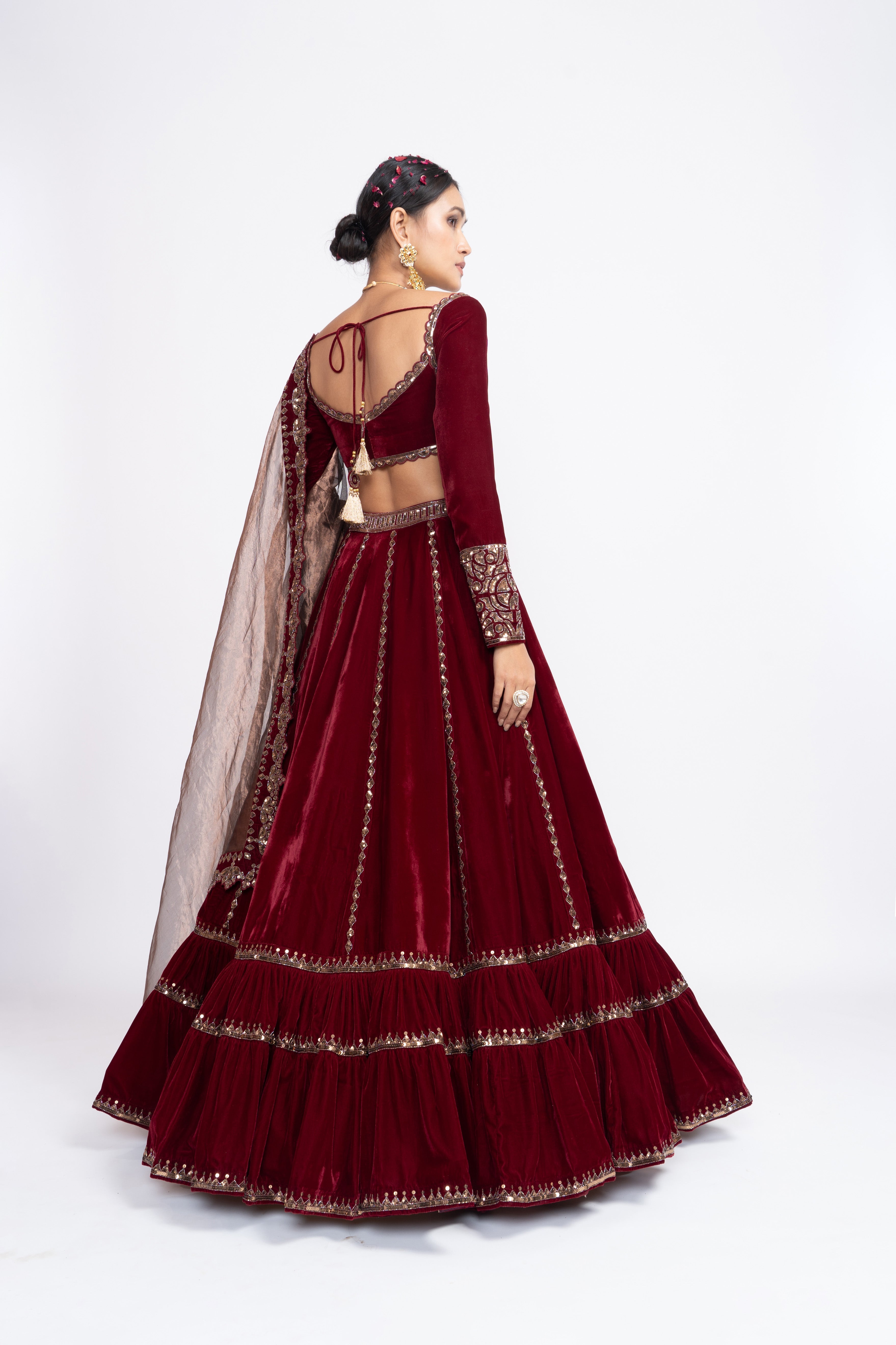 Vvani Vats - Maroon Double Tier Lehenga Set