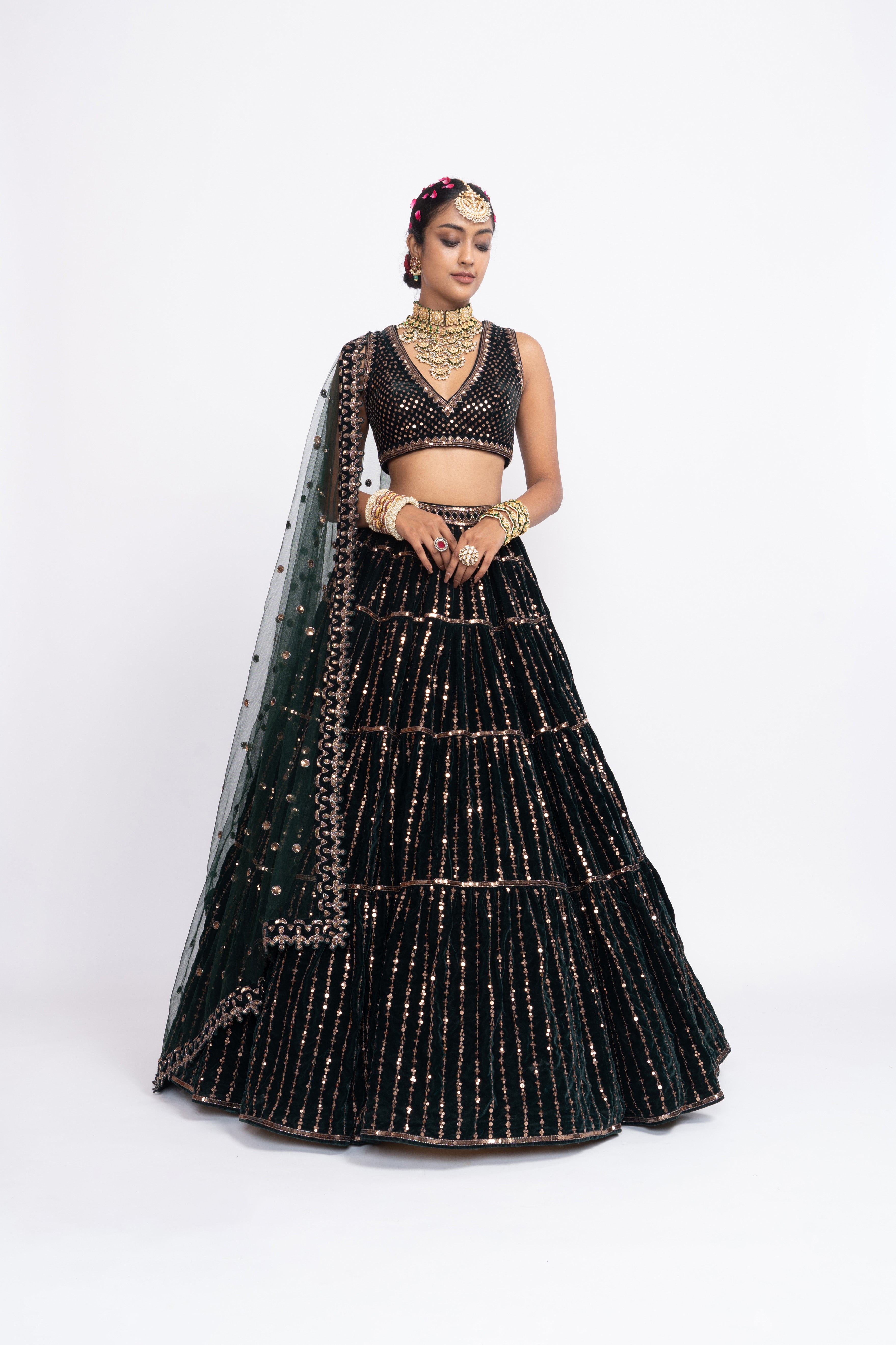 Vvani Vats - Deep Green Full Tier Lehenga Set