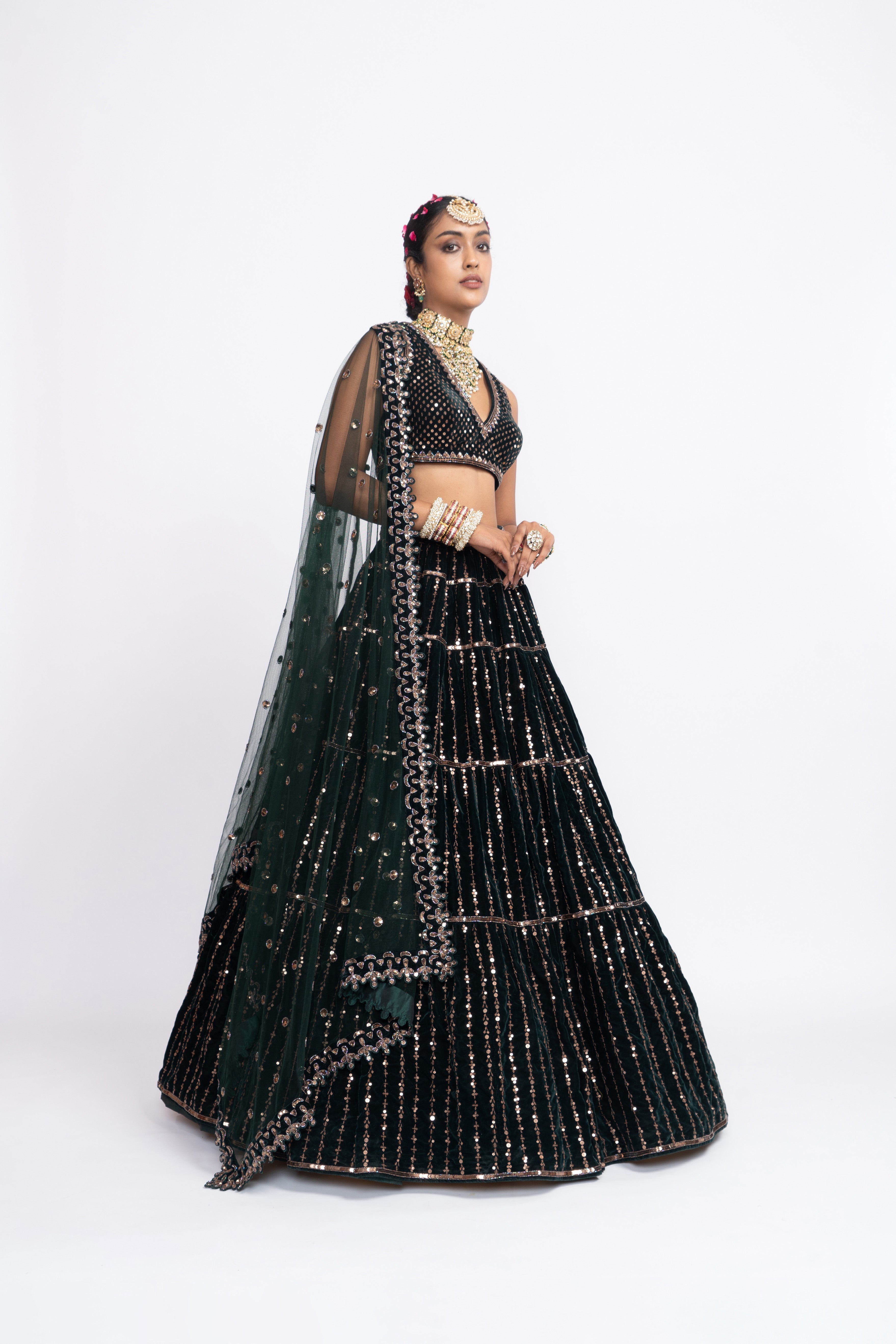 Vvani Vats - Deep Green Full Tier Lehenga Set