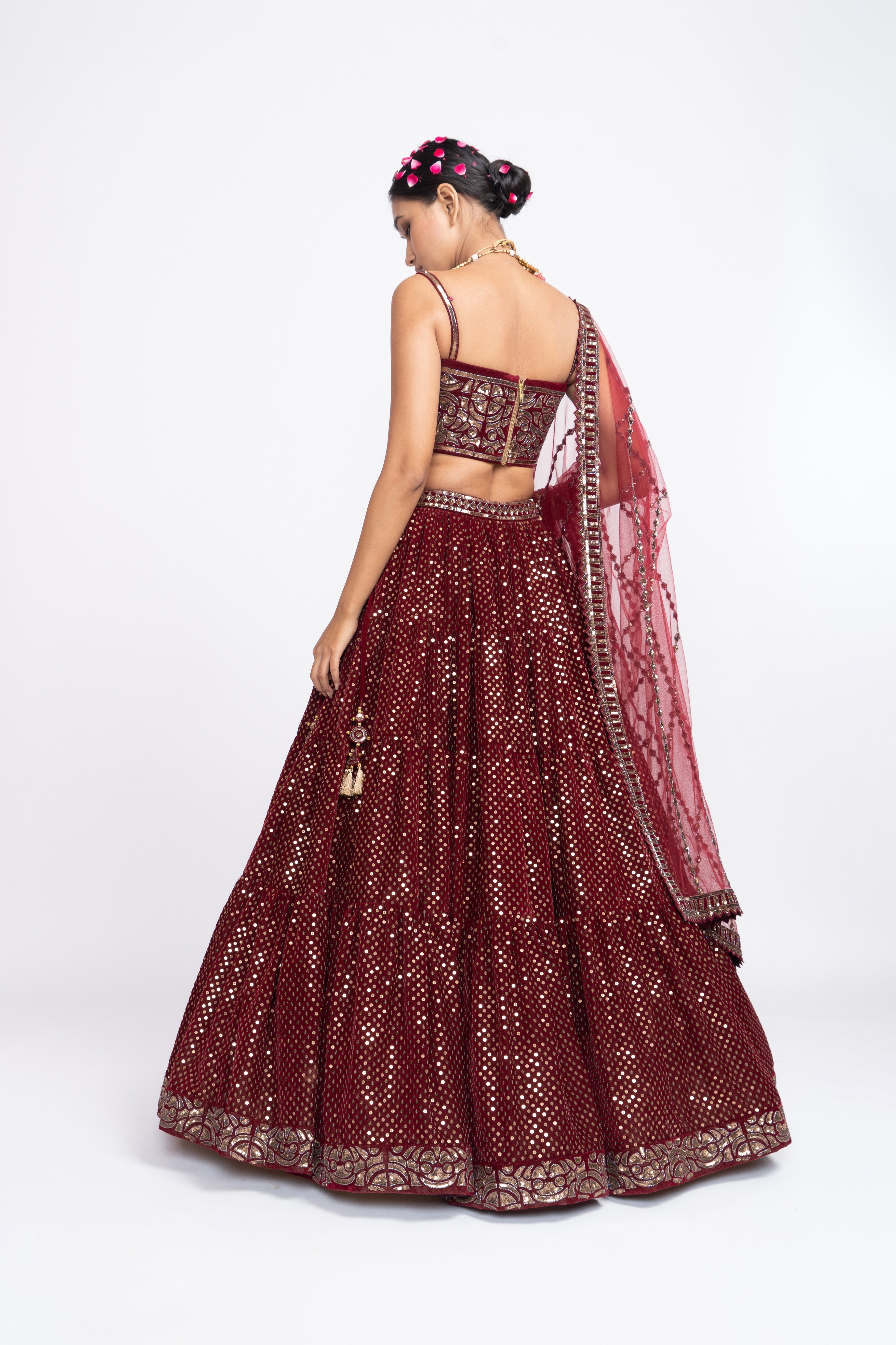 Vvani Vats - Maroon Dense Dot Corset Lehenga Set