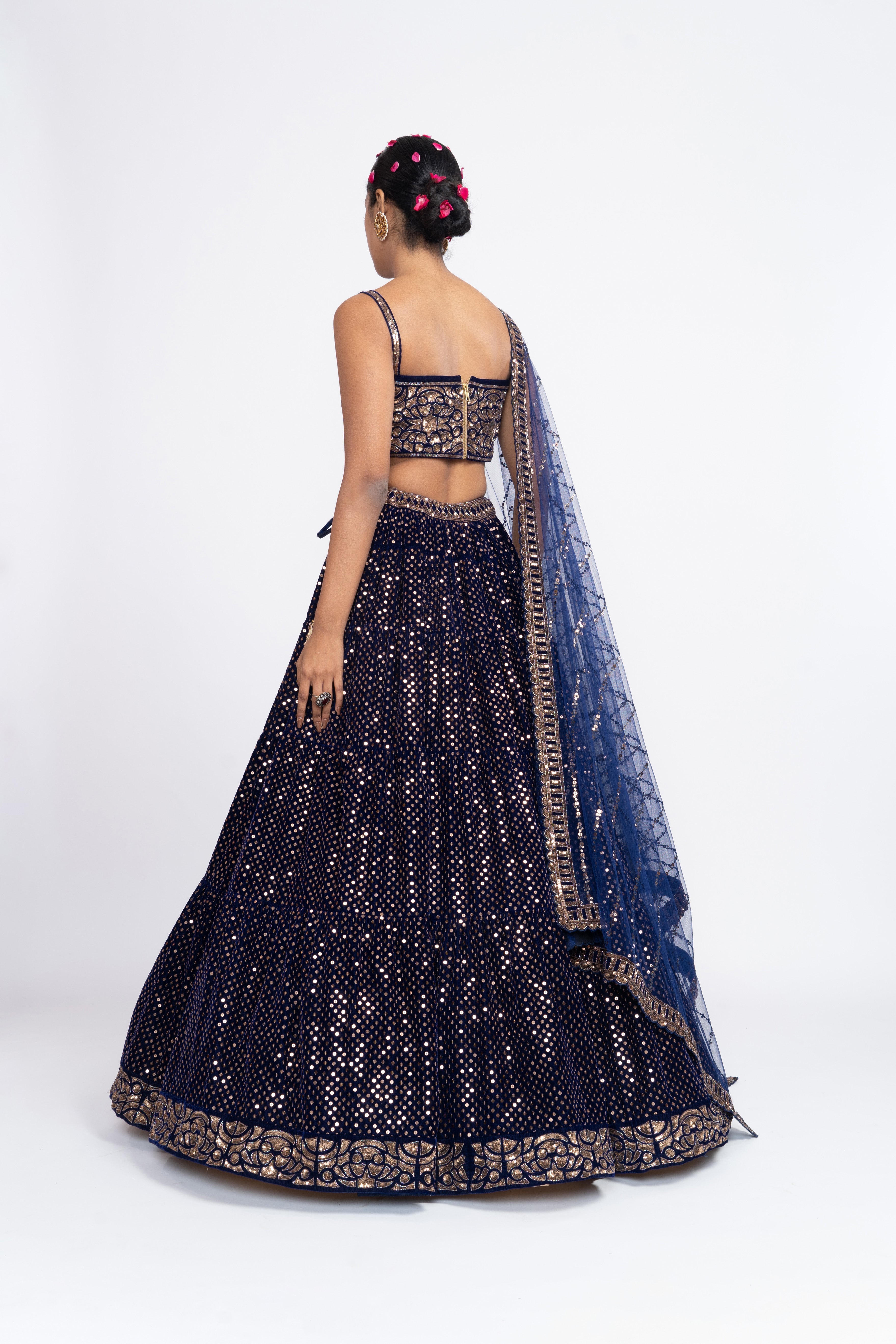 Vvani Vats - Navy Blue Dense Dot Corset Lehenga Set