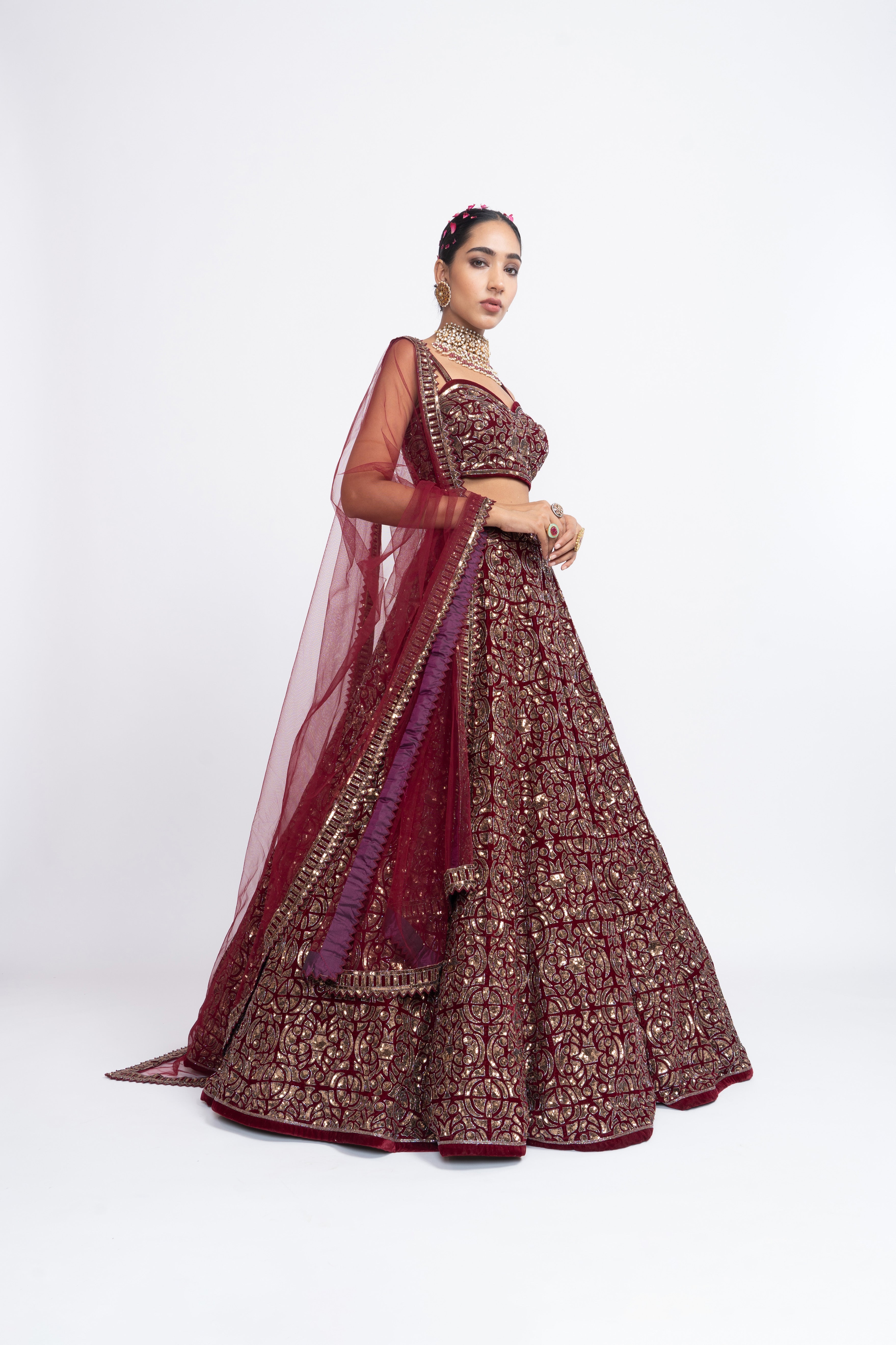 Vvani Vats - Maroon Fully Embrodiered Corset Lehenga Set