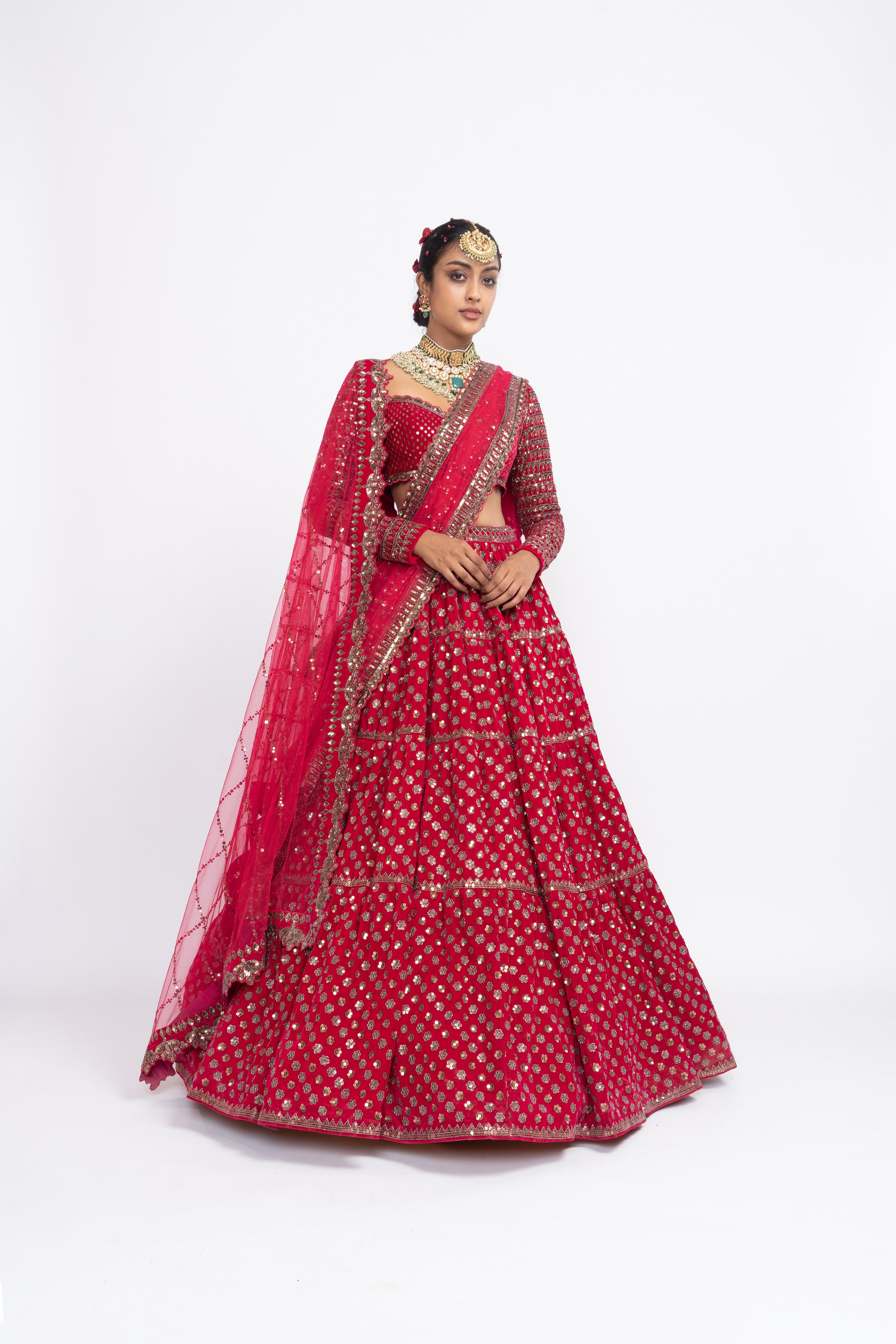 Vvani Vats - Red Floral Bridal Lehenga Set