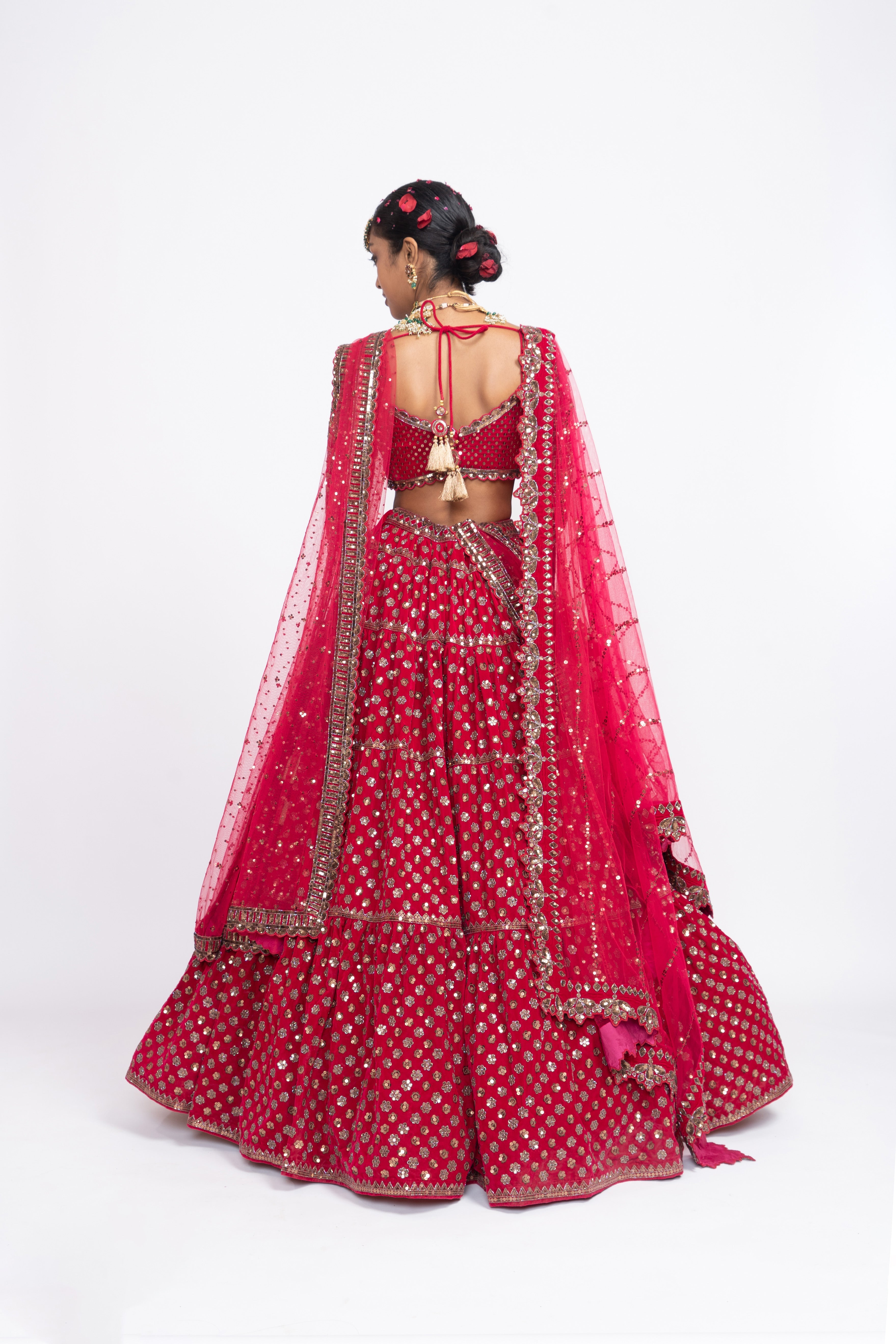 Vvani Vats - Red Floral Bridal Lehenga Set