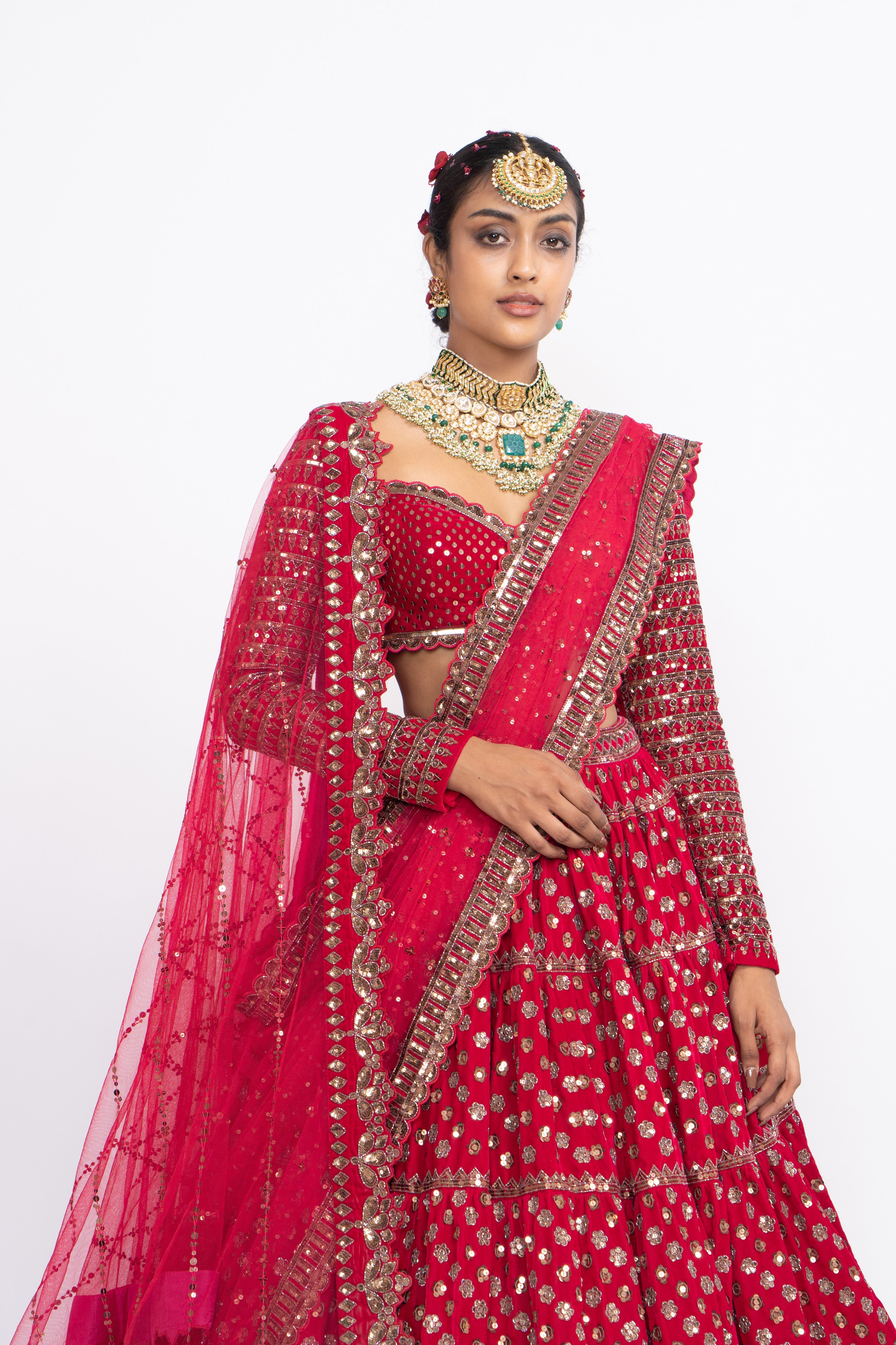 Vvani Vats - Red Floral Bridal Lehenga Set