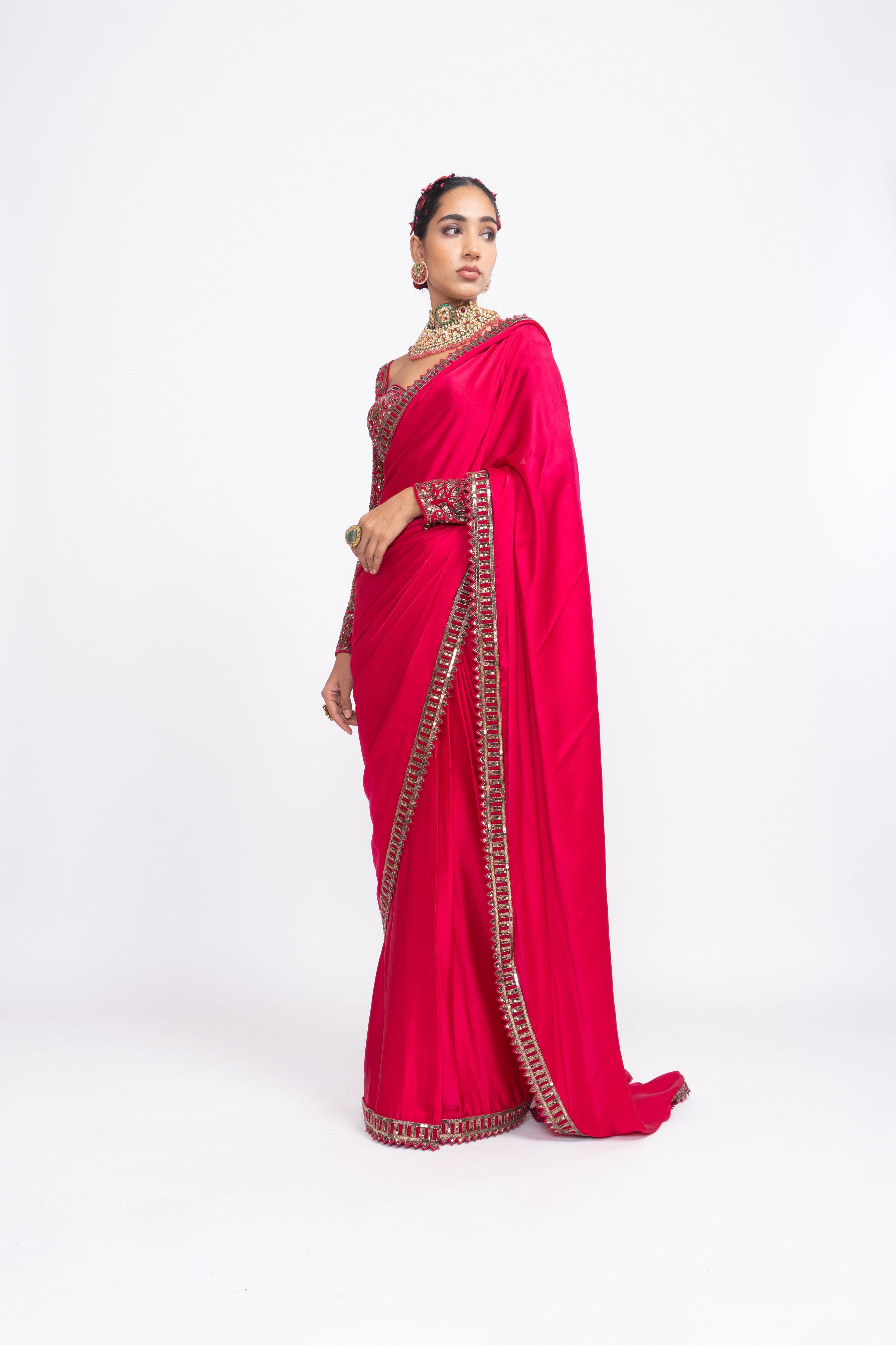 Vvani Vats - Red Satin Saree Set