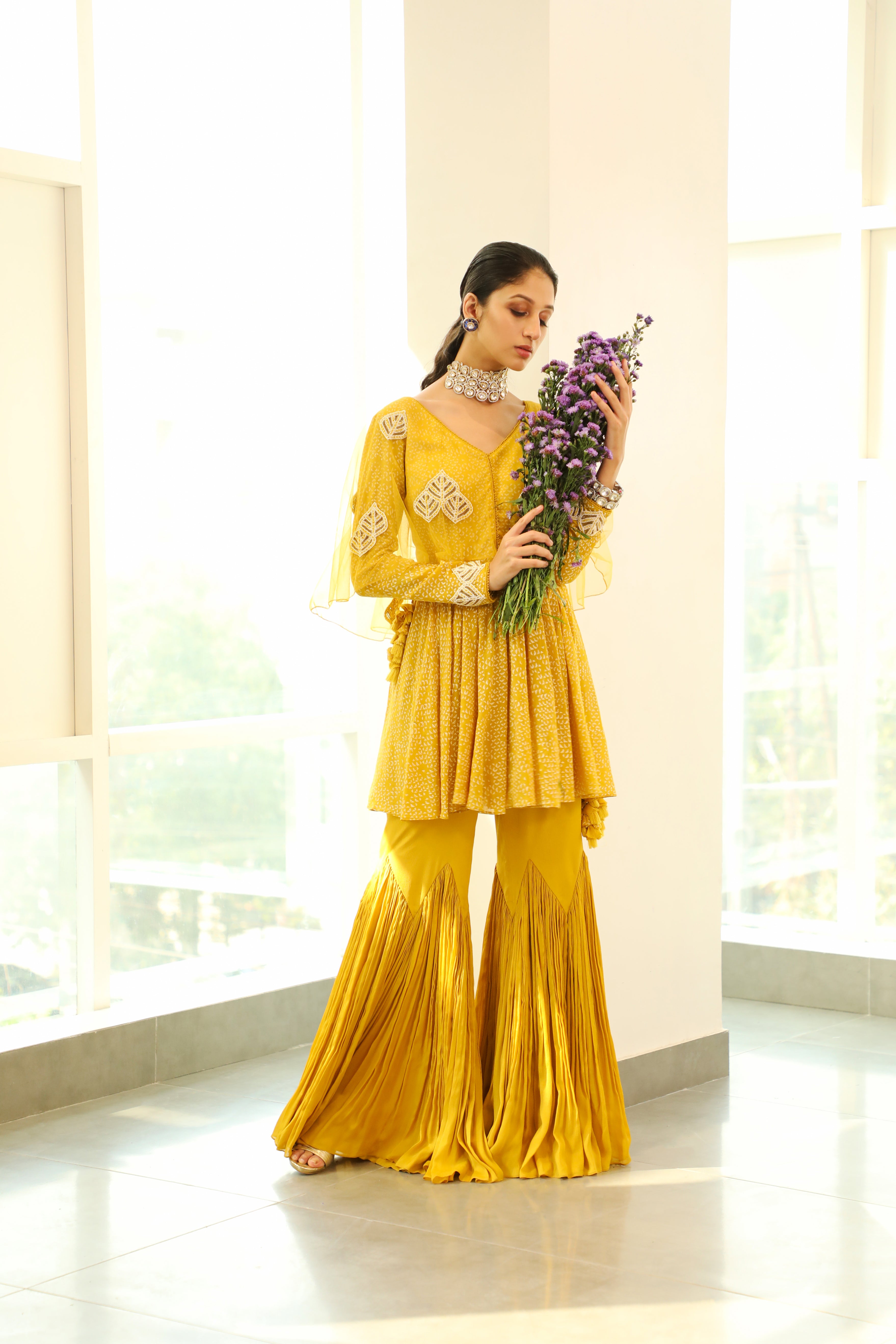 Vidushi Gupta - Aavya - Canary Yellow Chiffon Gharara Set