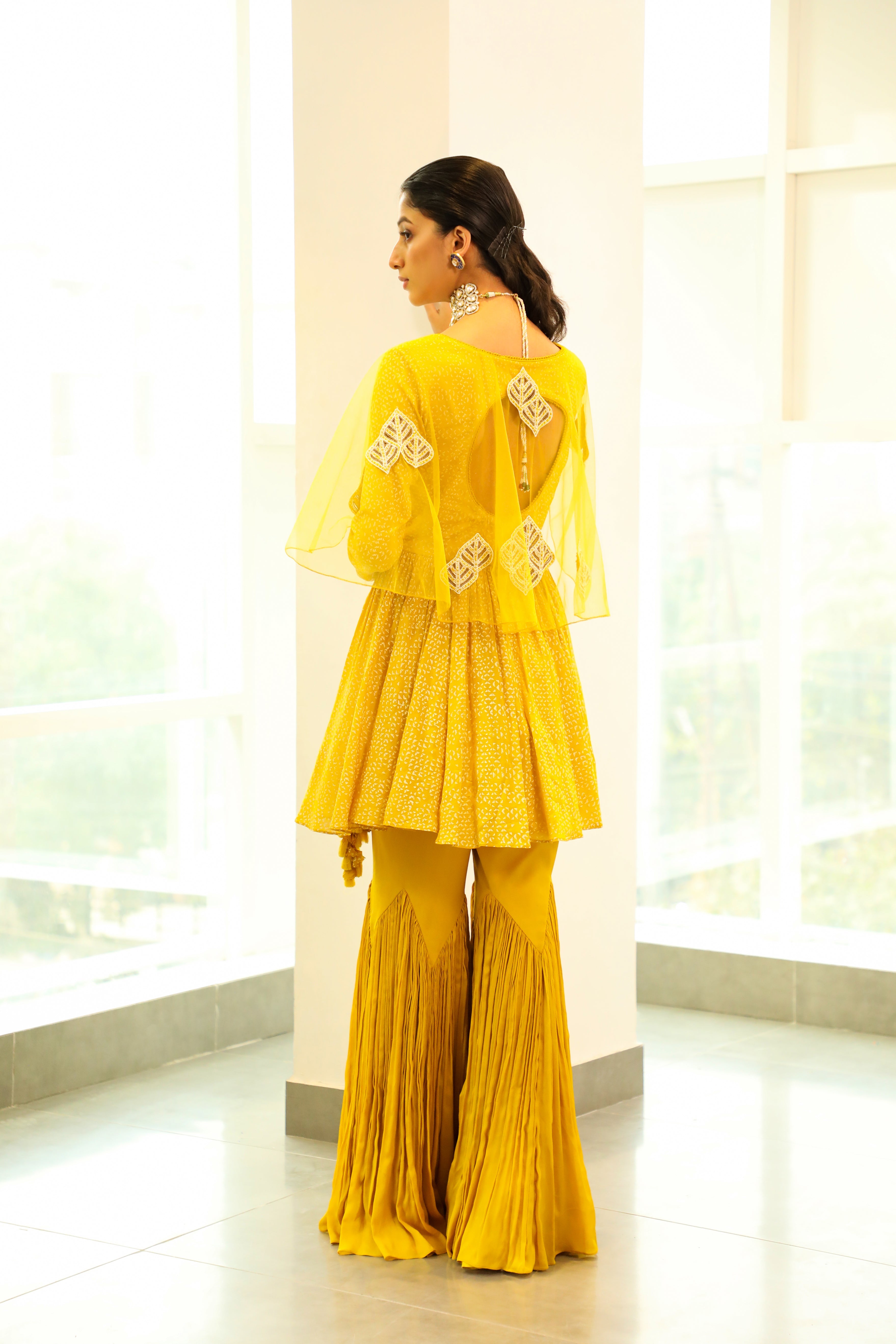 Vidushi Gupta - Aavya - Canary Yellow Chiffon Gharara Set