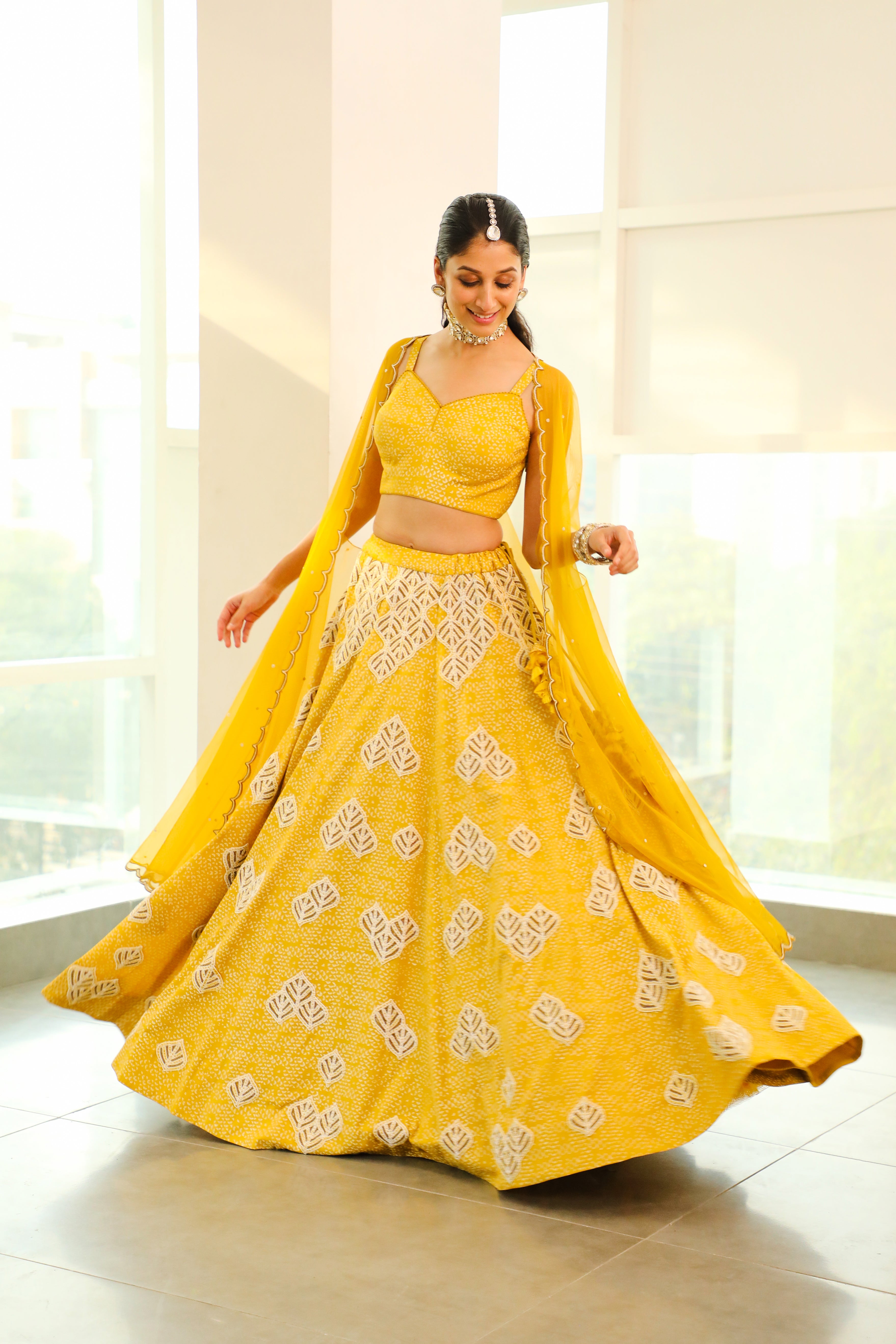 Vidushi Gupta - Sanaya - Canary Yellow Hand Embroidered Lehenga Set