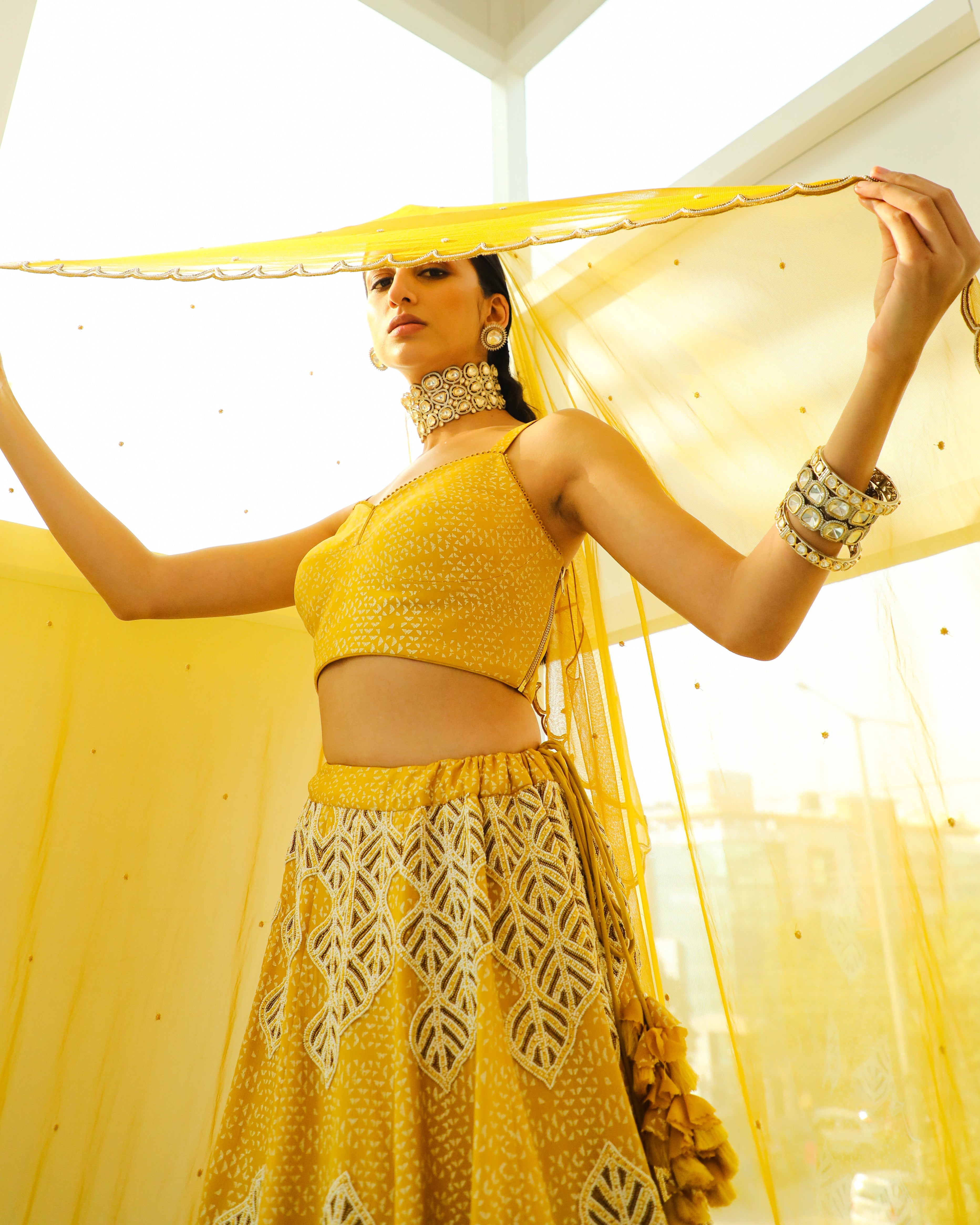 Vidushi Gupta - Sanaya - Canary Yellow Hand Embroidered Lehenga Set