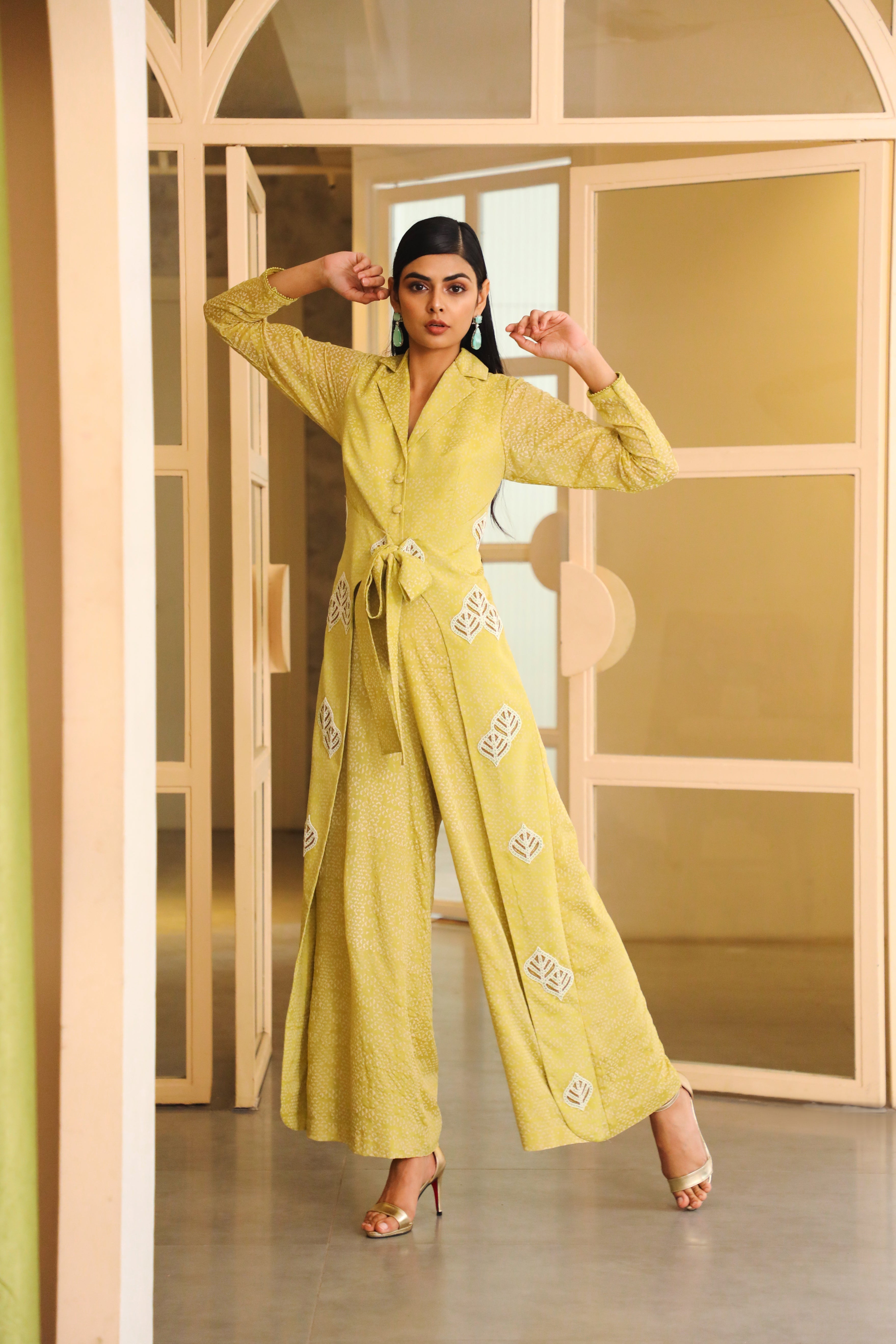 Vidushi Gupta - Ina - Lime Green Printed Jumpsuit