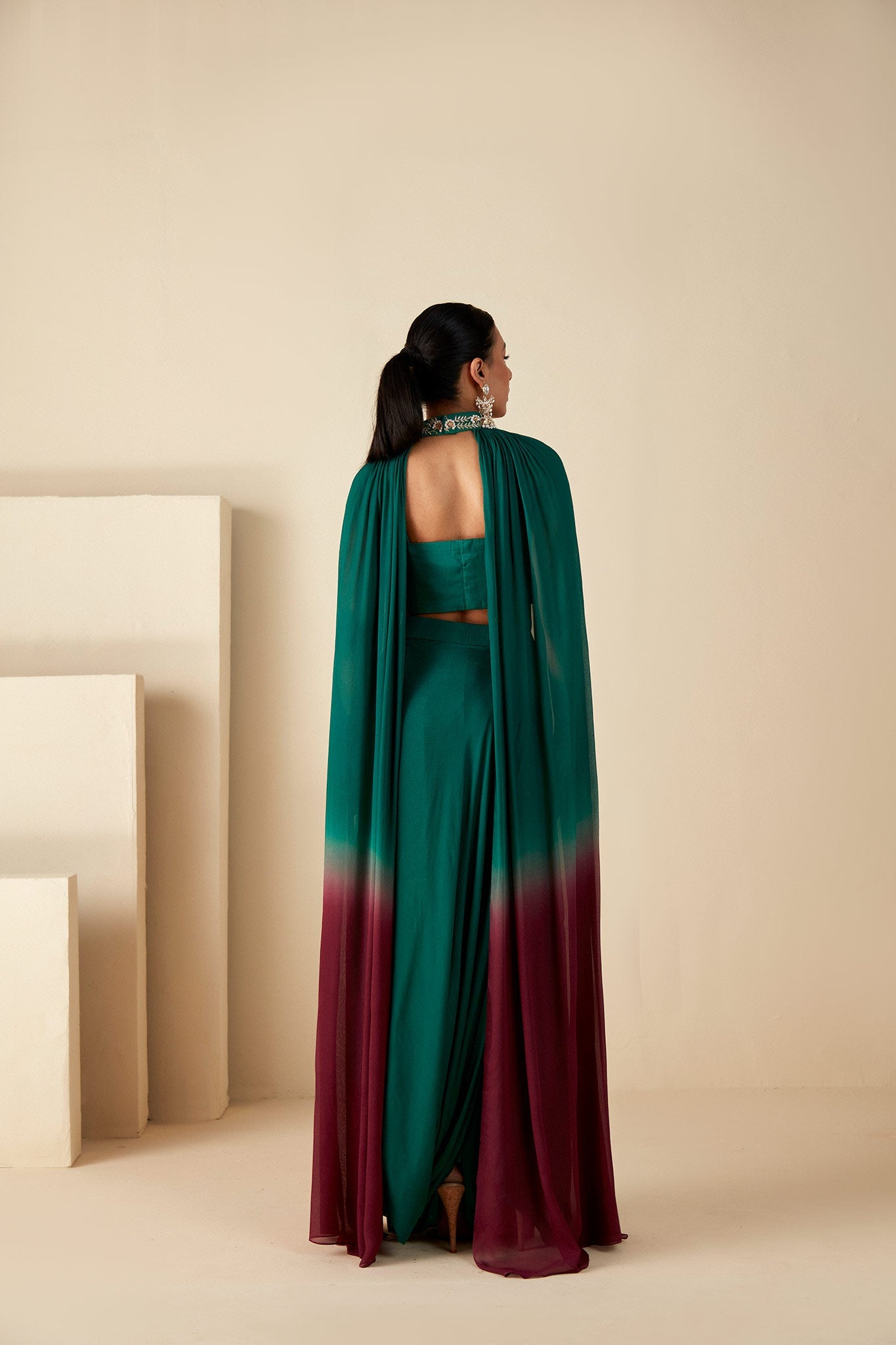 Green drape skirt  & Cape Set
