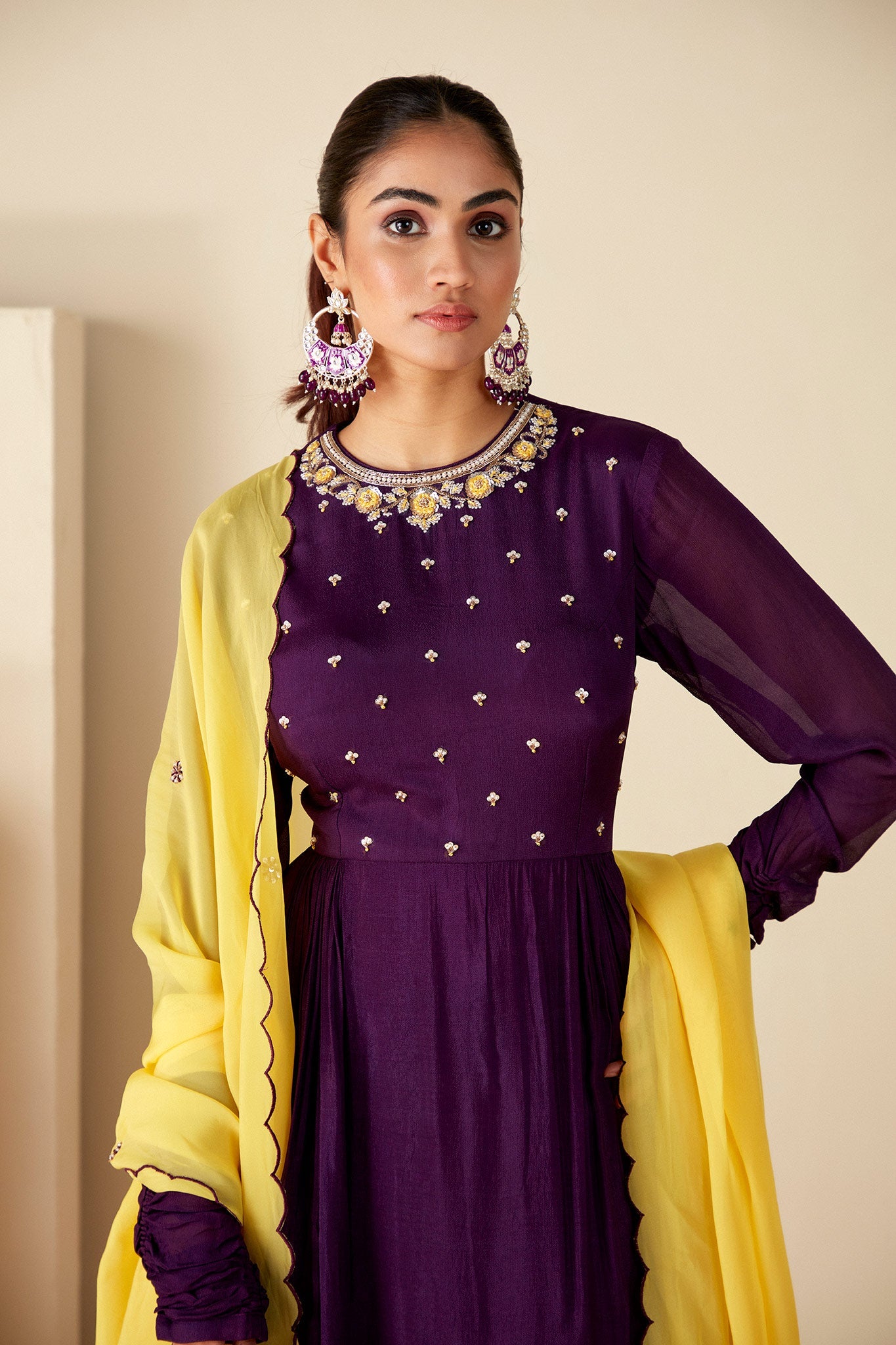 Purple Embroidered Anarkali Suit