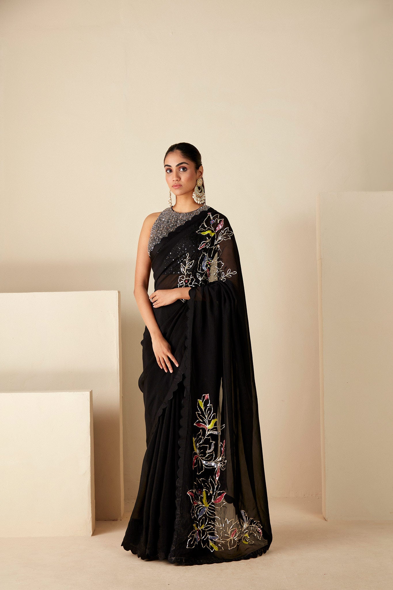 Black handwork Saree