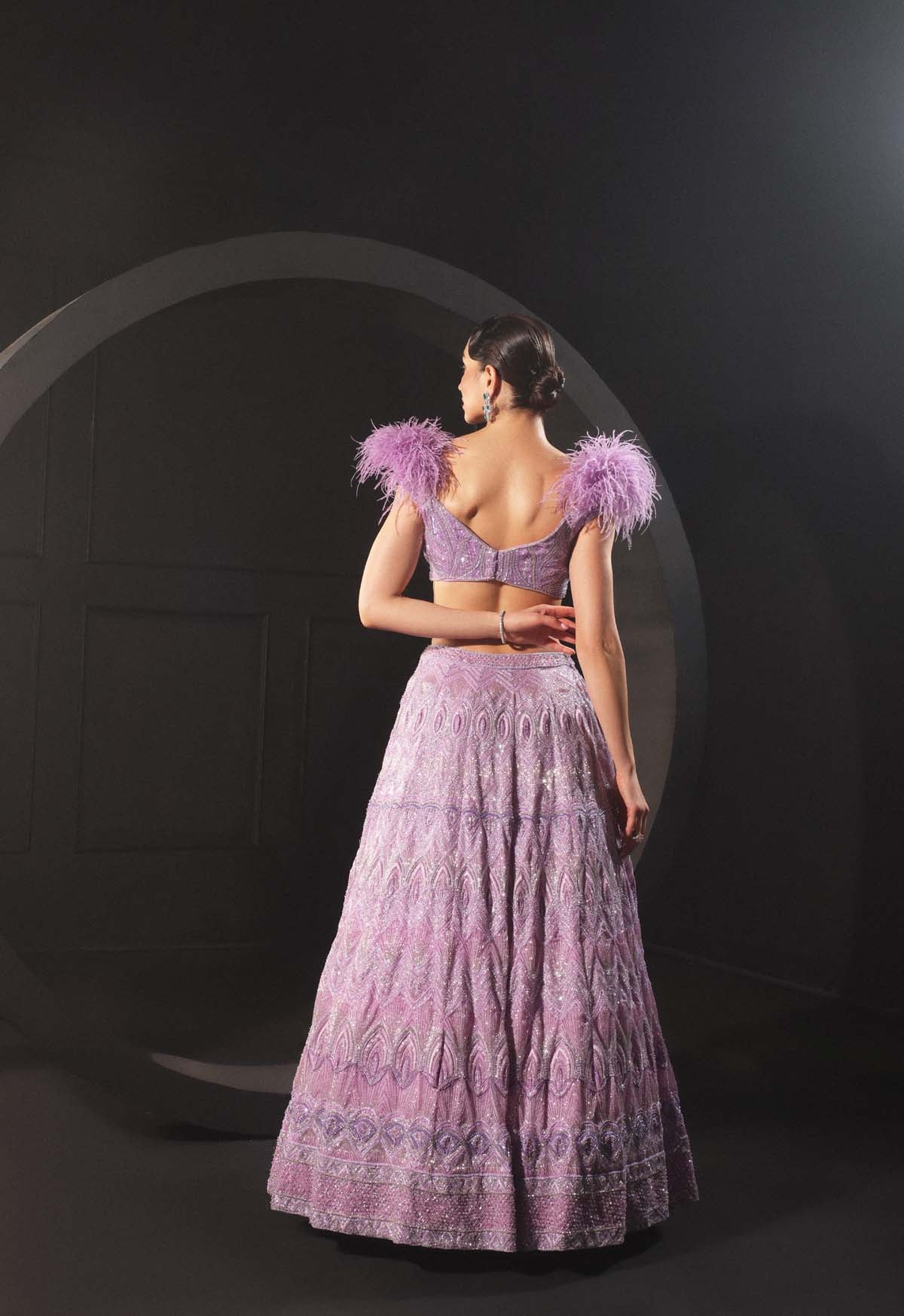 Luxurious Lilac Lehenga Set with Feather Embellishments