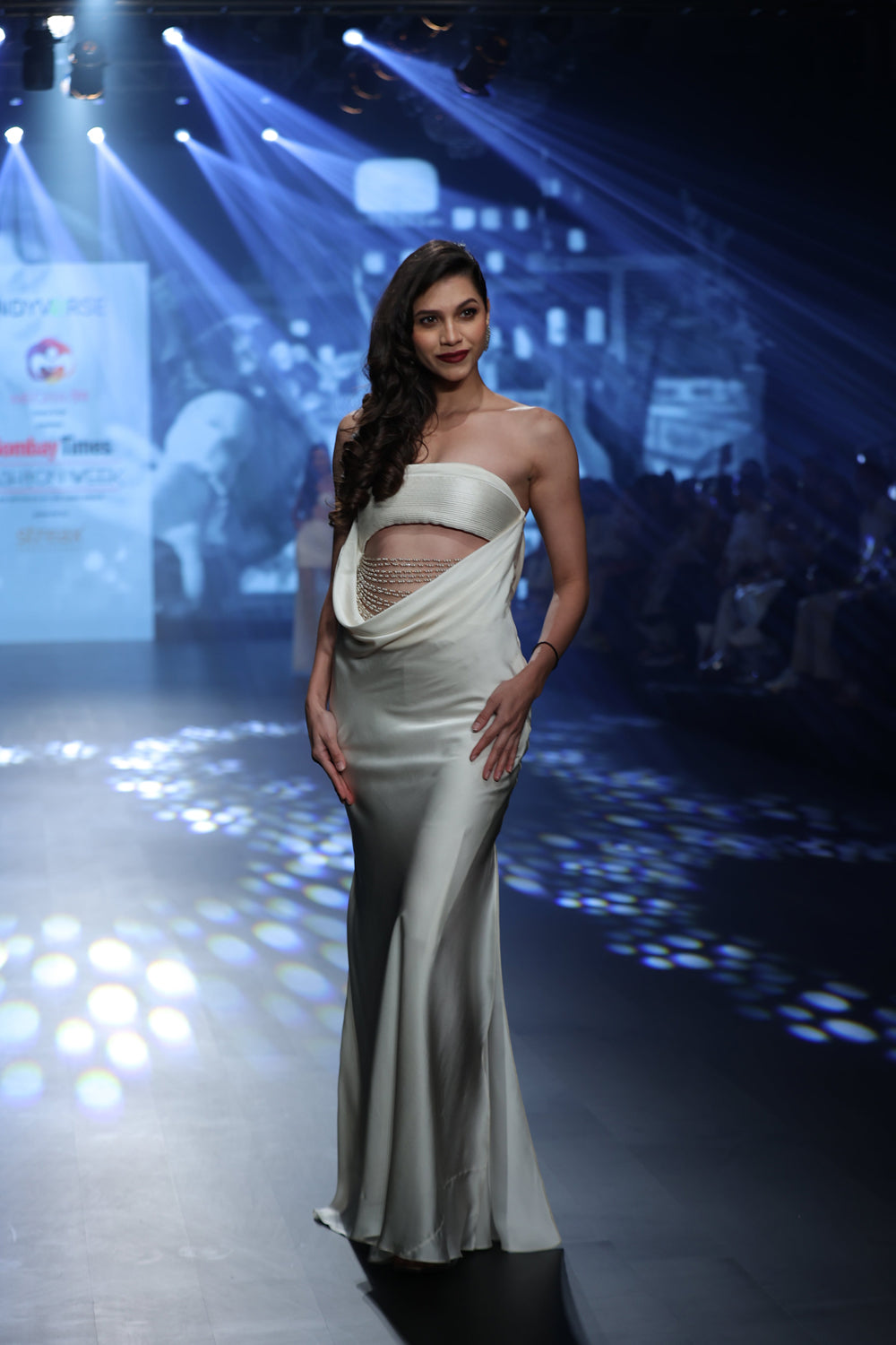 Ivory Cowl Gown with Embellishments