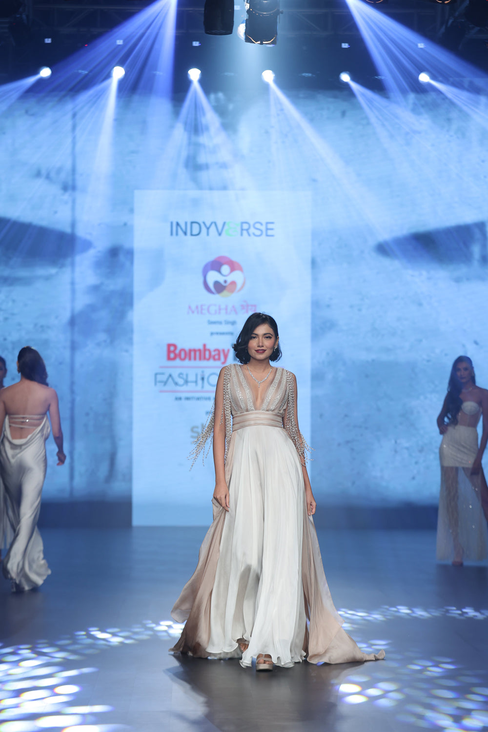 Ivory and Taupe Maxi Dress with Embellished Tassels