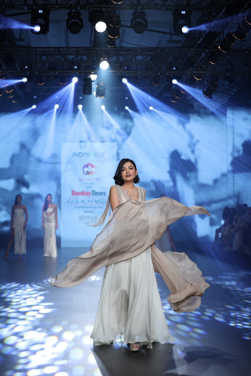 Ivory and Taupe Maxi Dress with Embellished Tassels