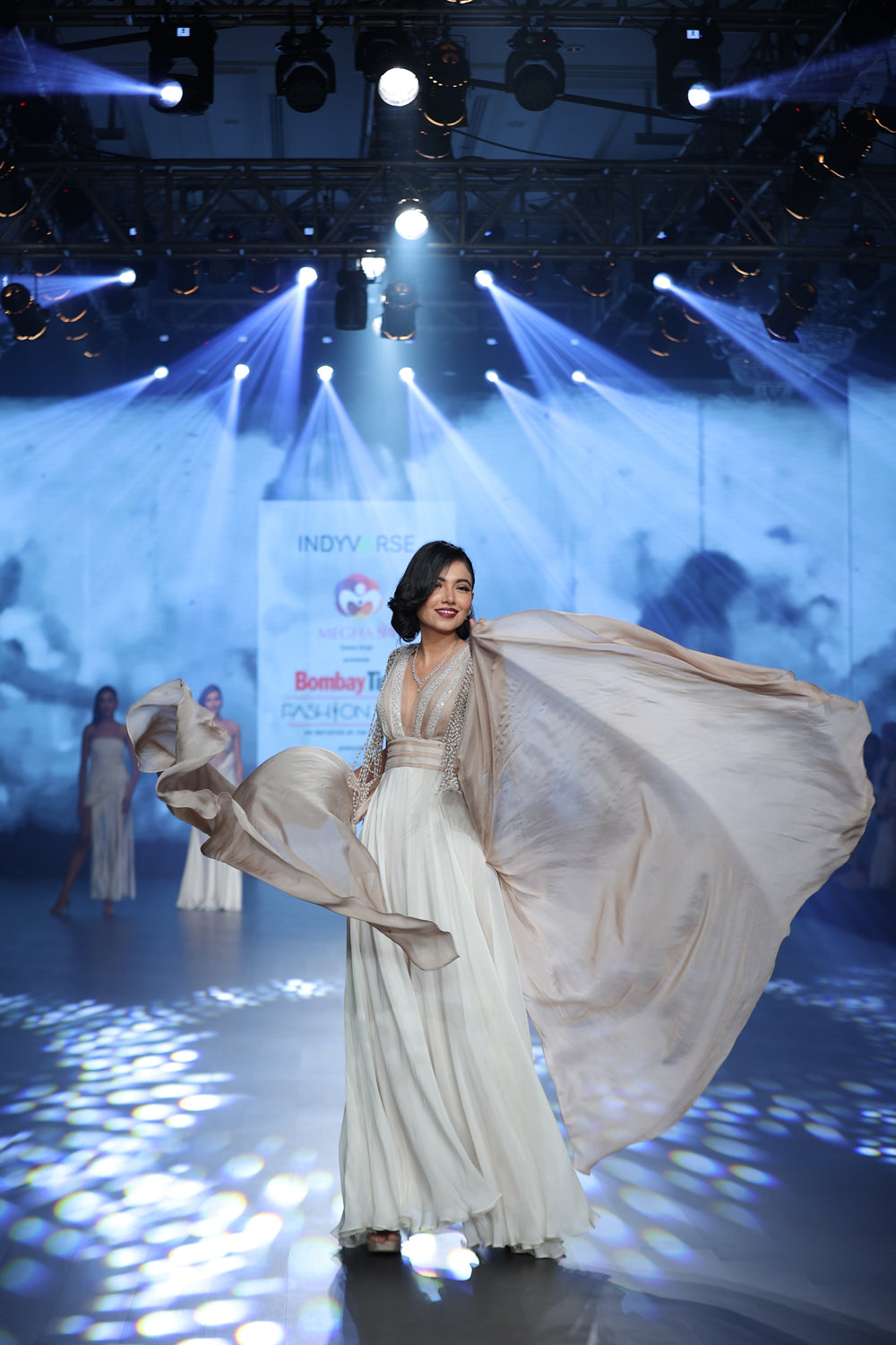 Ivory and Taupe Maxi Dress with Embellished Tassels