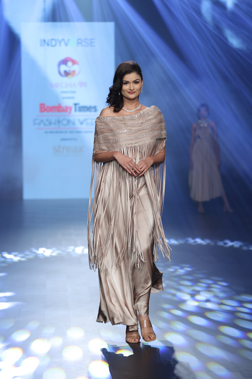 Taupe Palazzo Teamed with a Layered Top Embellished with Cords