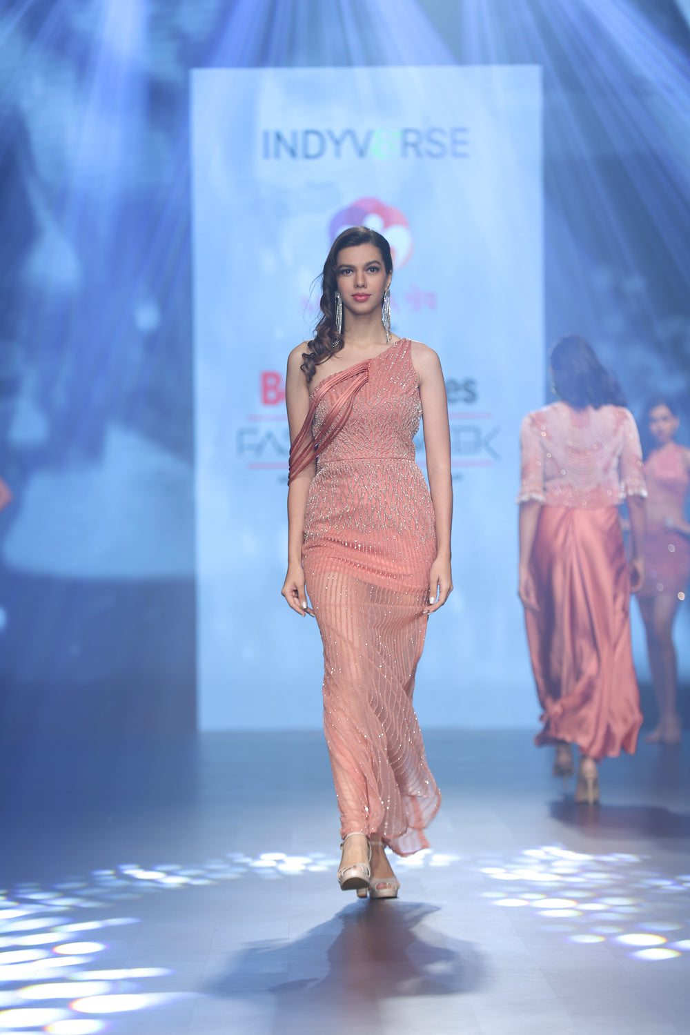 Nectarine Gown with Sequins, Bugle Beads and Crystals with a Cord Drape