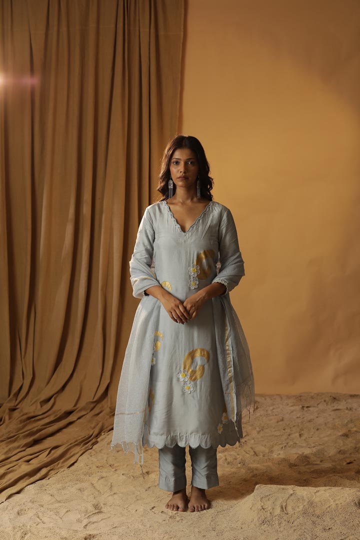 Image of ICE BLUE FOIL PAINTED SUIT SET