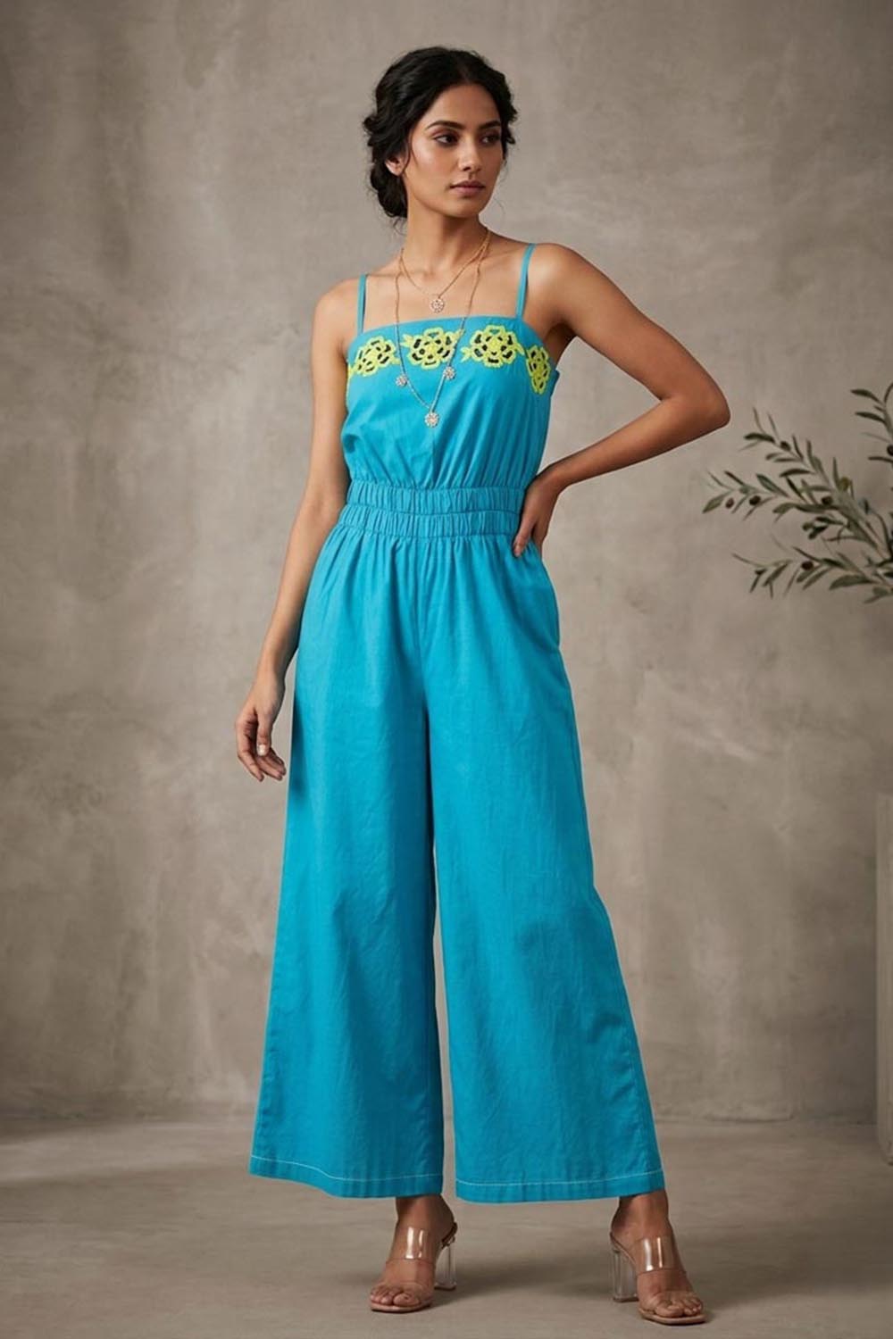 THETAA Celeste -Hand-Embroidered Cotton Poplin Jumpsuits Set
