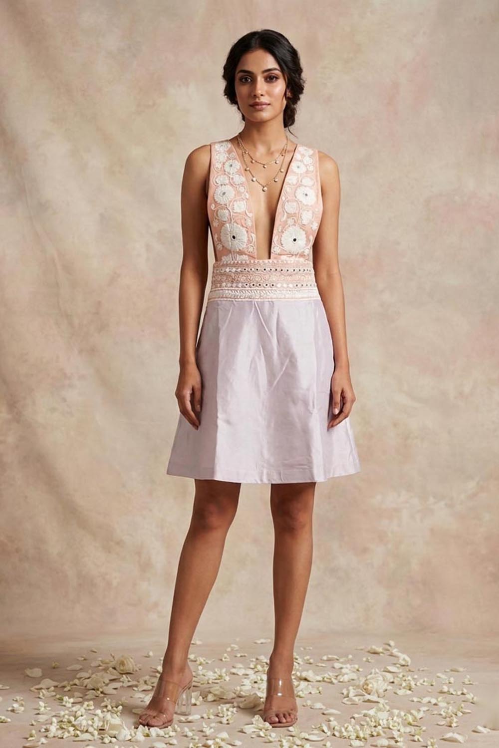 THETAA Solene -Hand-Embroidered Chanderi Cotton Dress