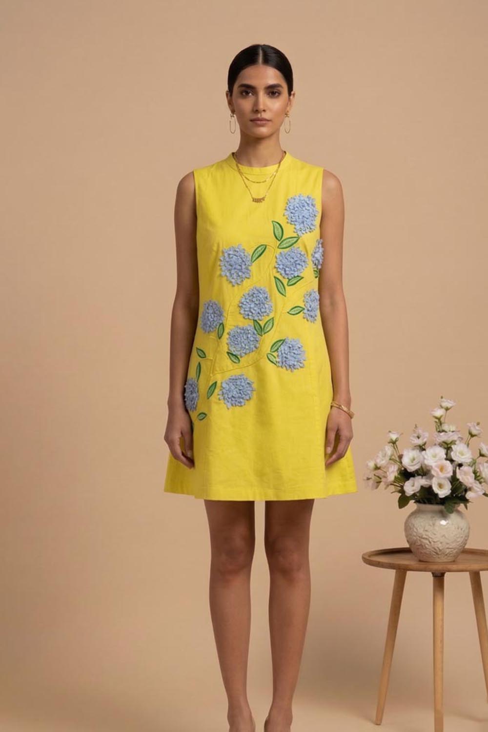 THETAA Lumina -Hand-Embroidered Poplin Floral Dress Set