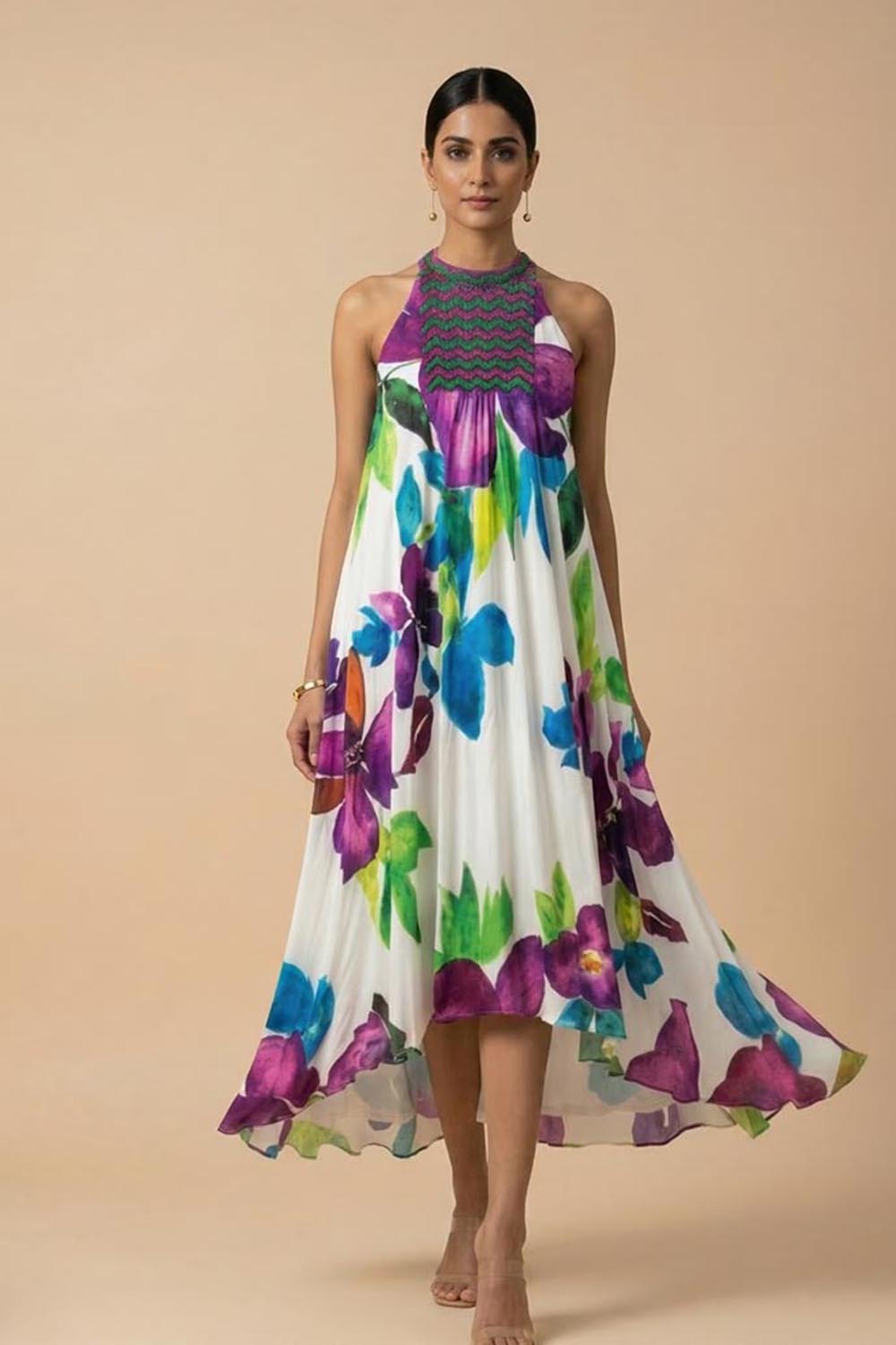 THETAA Isla -Embroidered Silk Shantoon Dress