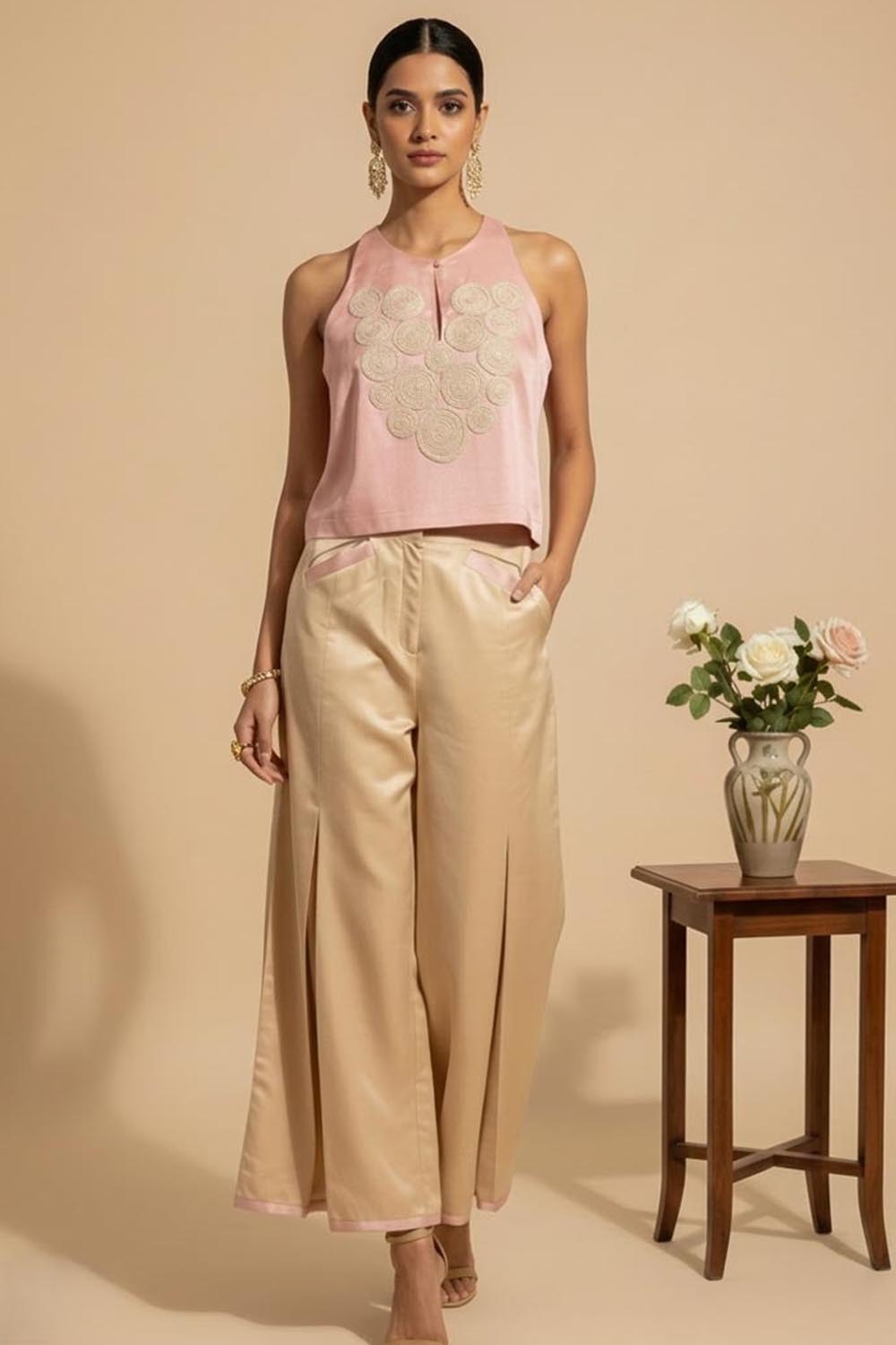 THETAA Noor -Embroidered Satin & Cotton Suit Set