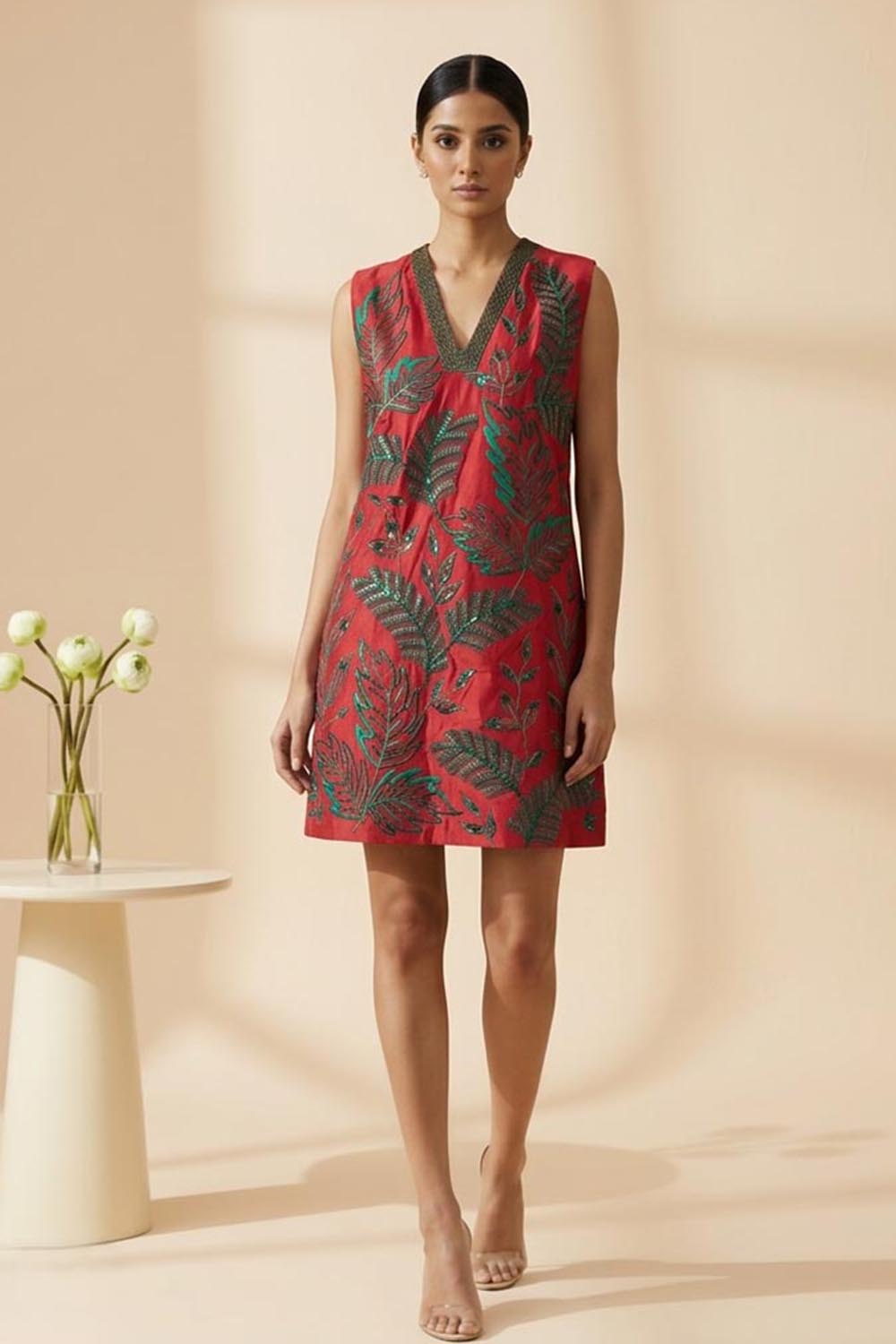 THETAA Viva -Embroidered Chanderi Cotton Dress