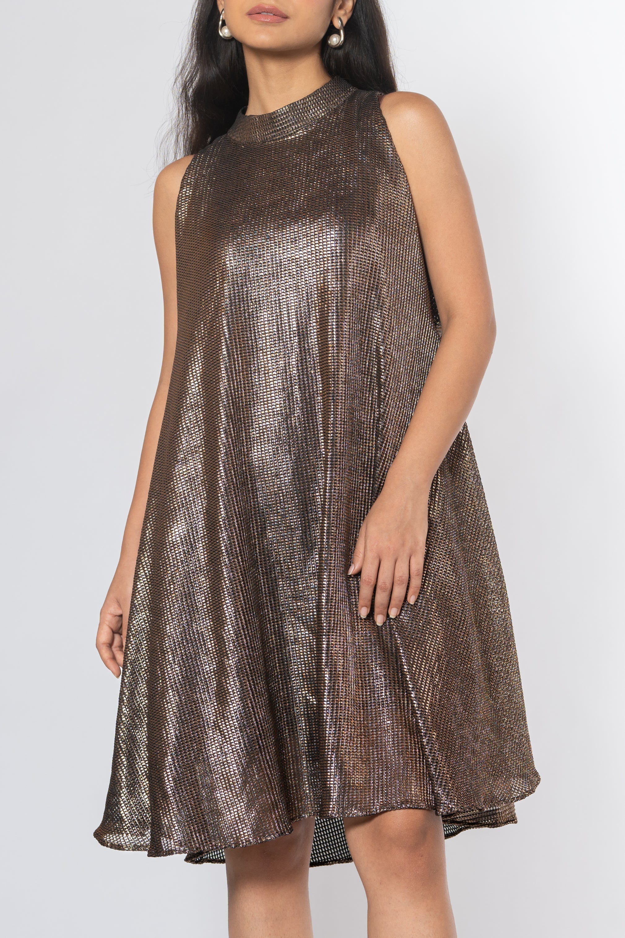 Metallic Cold Shoulder Dress