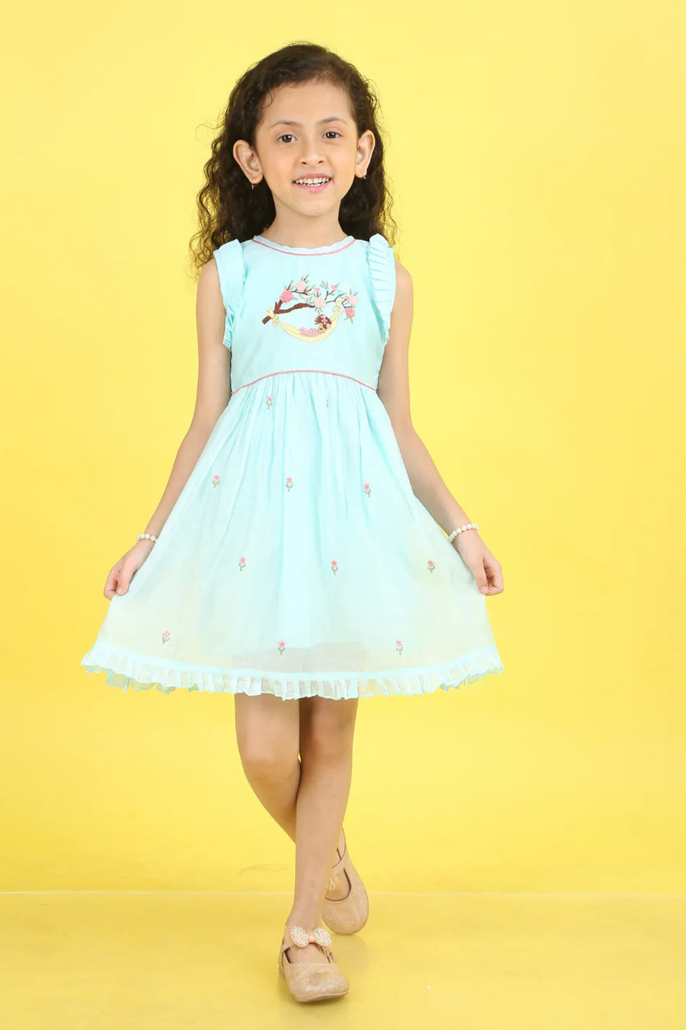 LIGHT AQUA FLOWER  DRESS