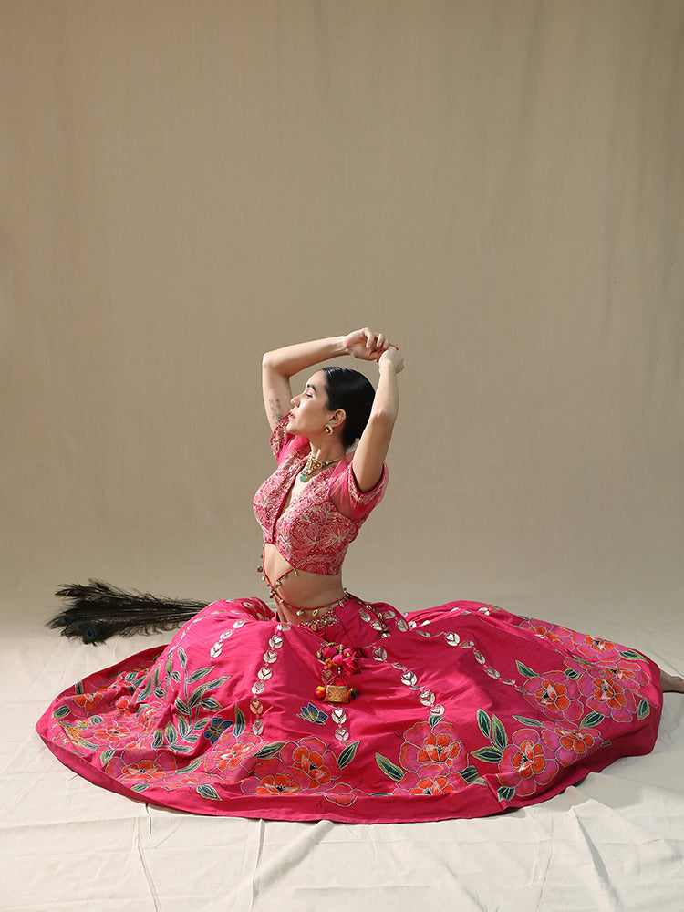Pink Leopard Handpainted lehnga set