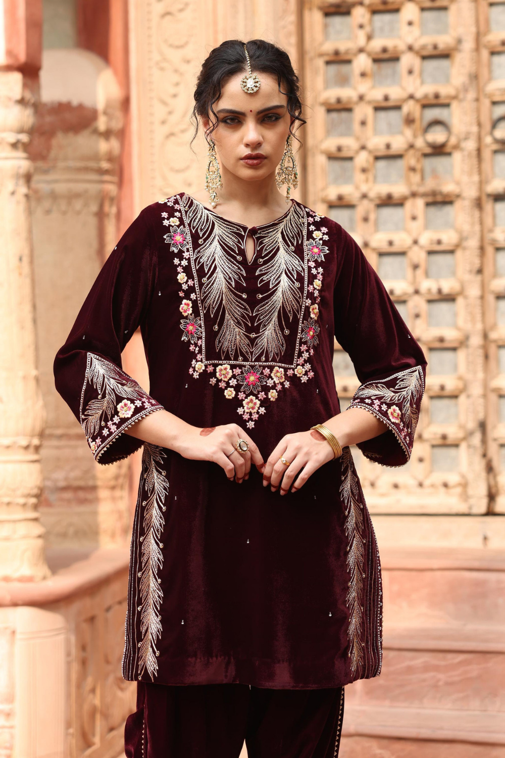 Wine Dhoti Set - RTS