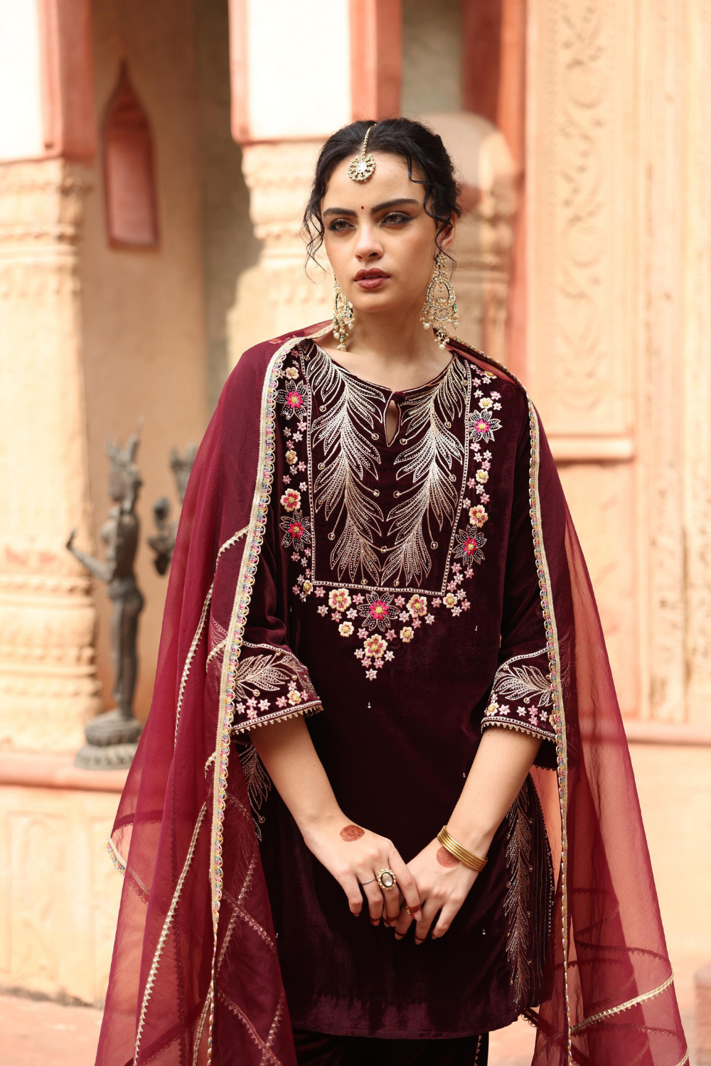 Wine Dhoti Set - RTS