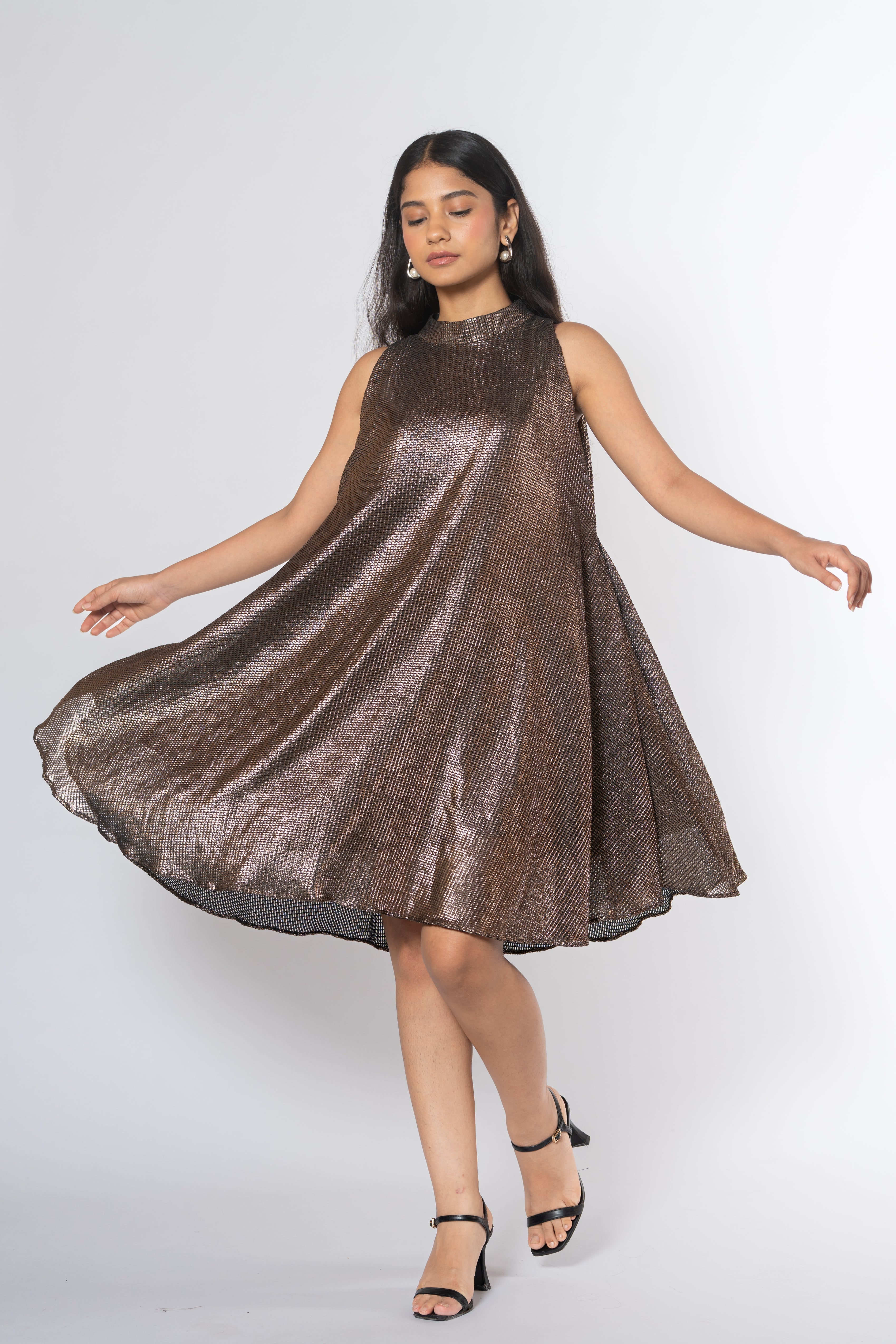 Metallic Cold Shoulder Dress