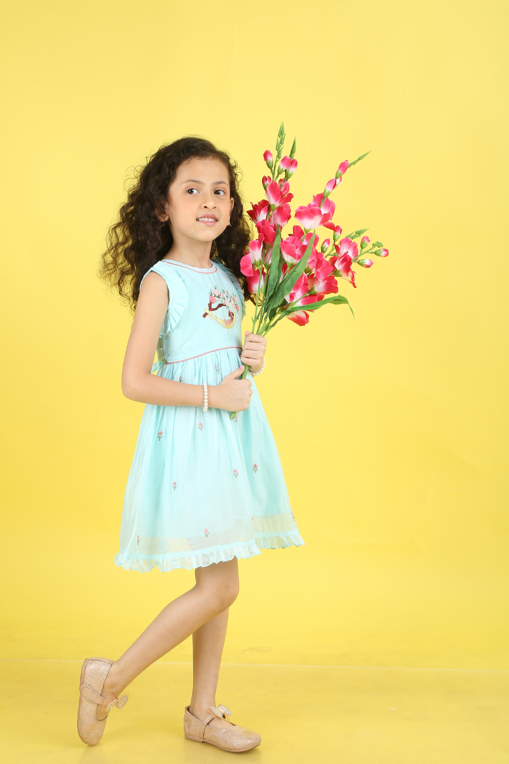 LIGHT AQUA FLOWER  DRESS