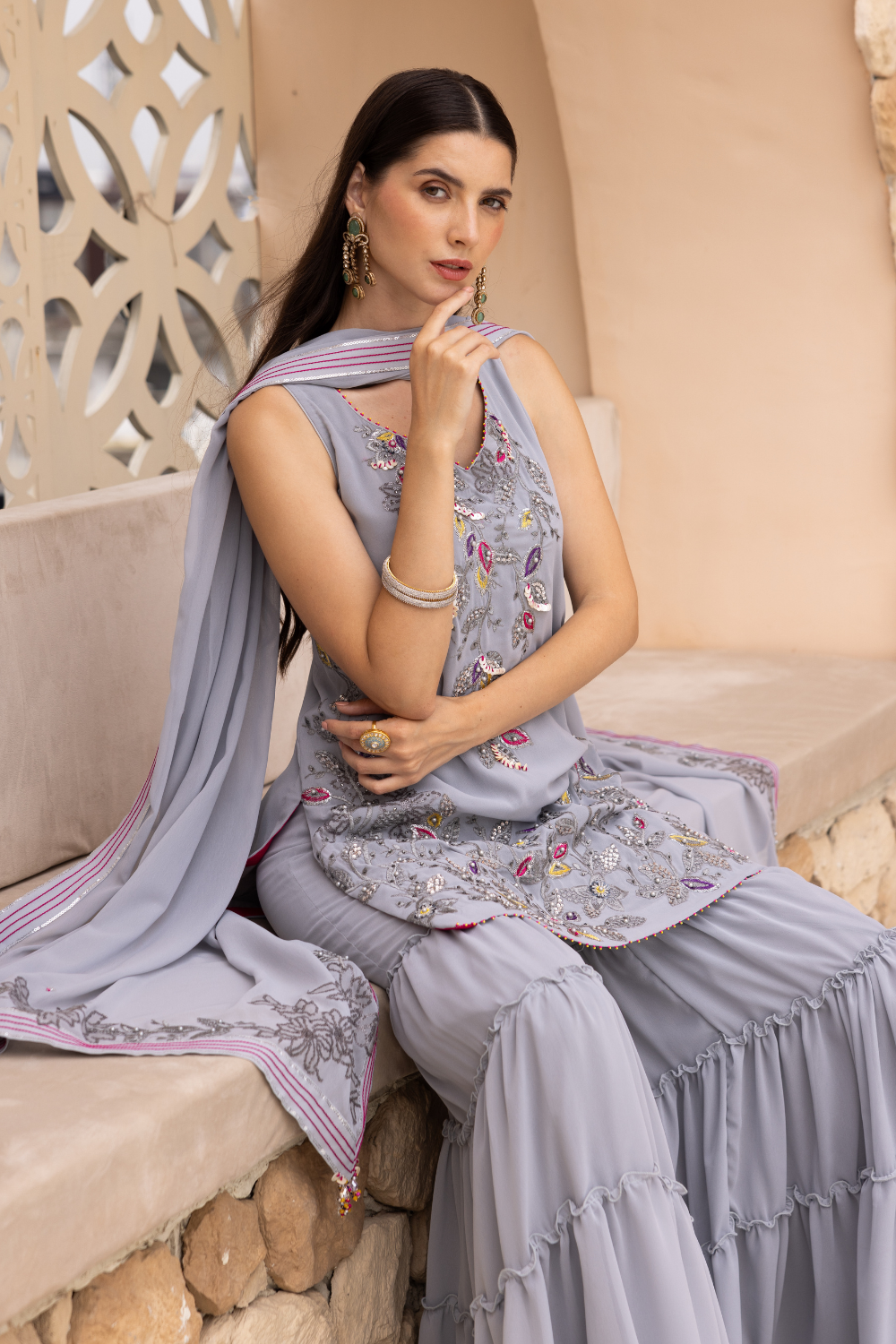JIYA SHORT KURTA WITH SHARARA